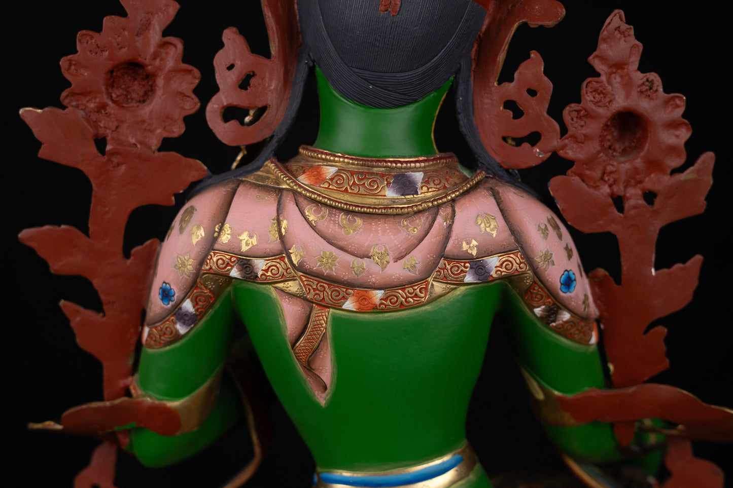 Tibetan Buddhism Gold Face Goddess Green Tara Rupa Dolma Dolma Jongma Hand Painting Color Copper Statue Sculpture Figure Nepal free