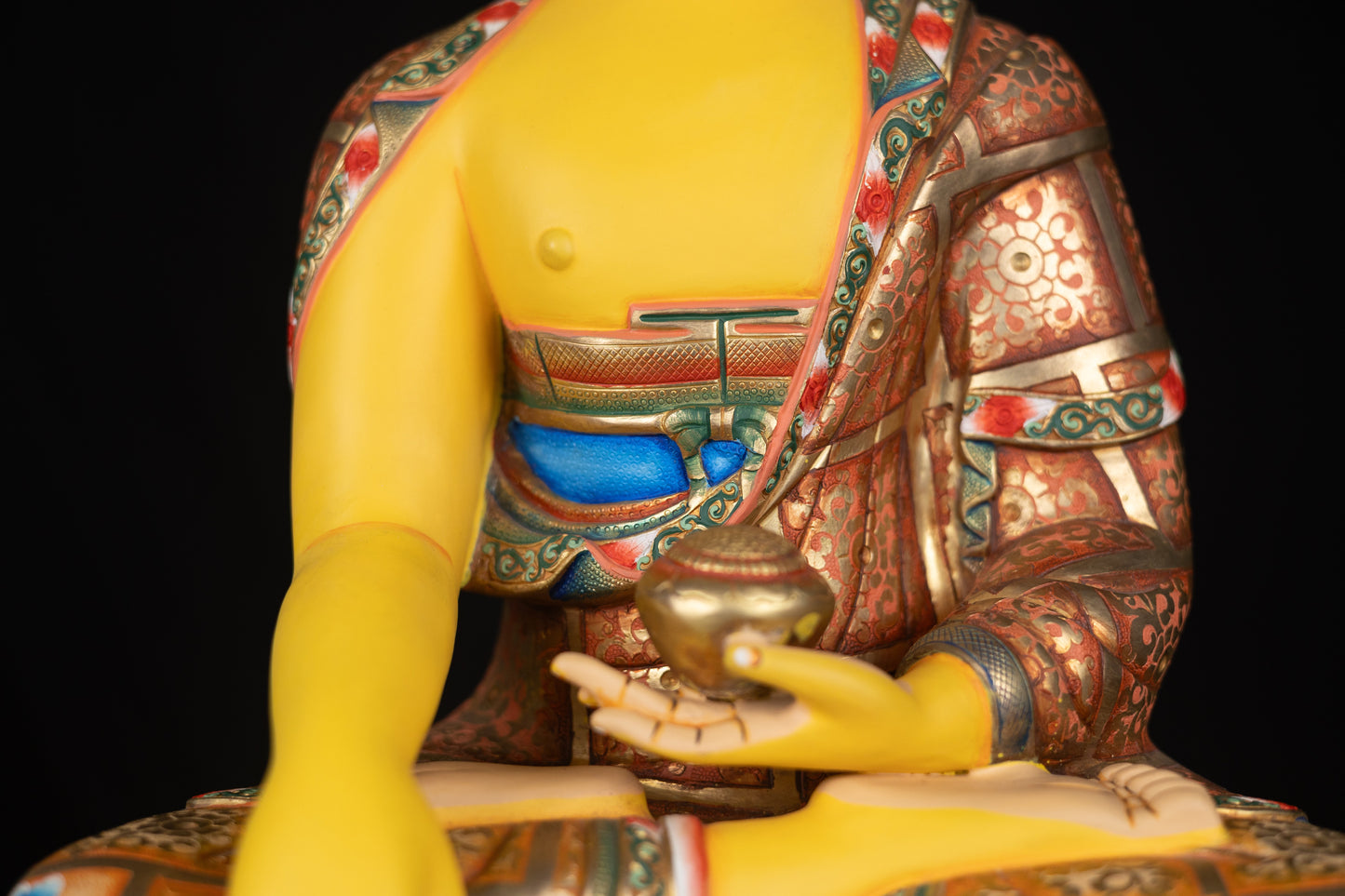 Tibetan Buddhism Gold Face Paint Lord Shakyamuni Buddha Hand Craved Yellow Multi-color Copper Statue Sculpture Figure Nepal free