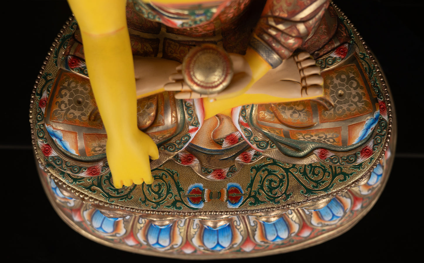 Tibetan Buddhism Gold Face Paint Lord Shakyamuni Buddha Hand Craved Yellow Multi-color Copper Statue Sculpture Figure Nepal free