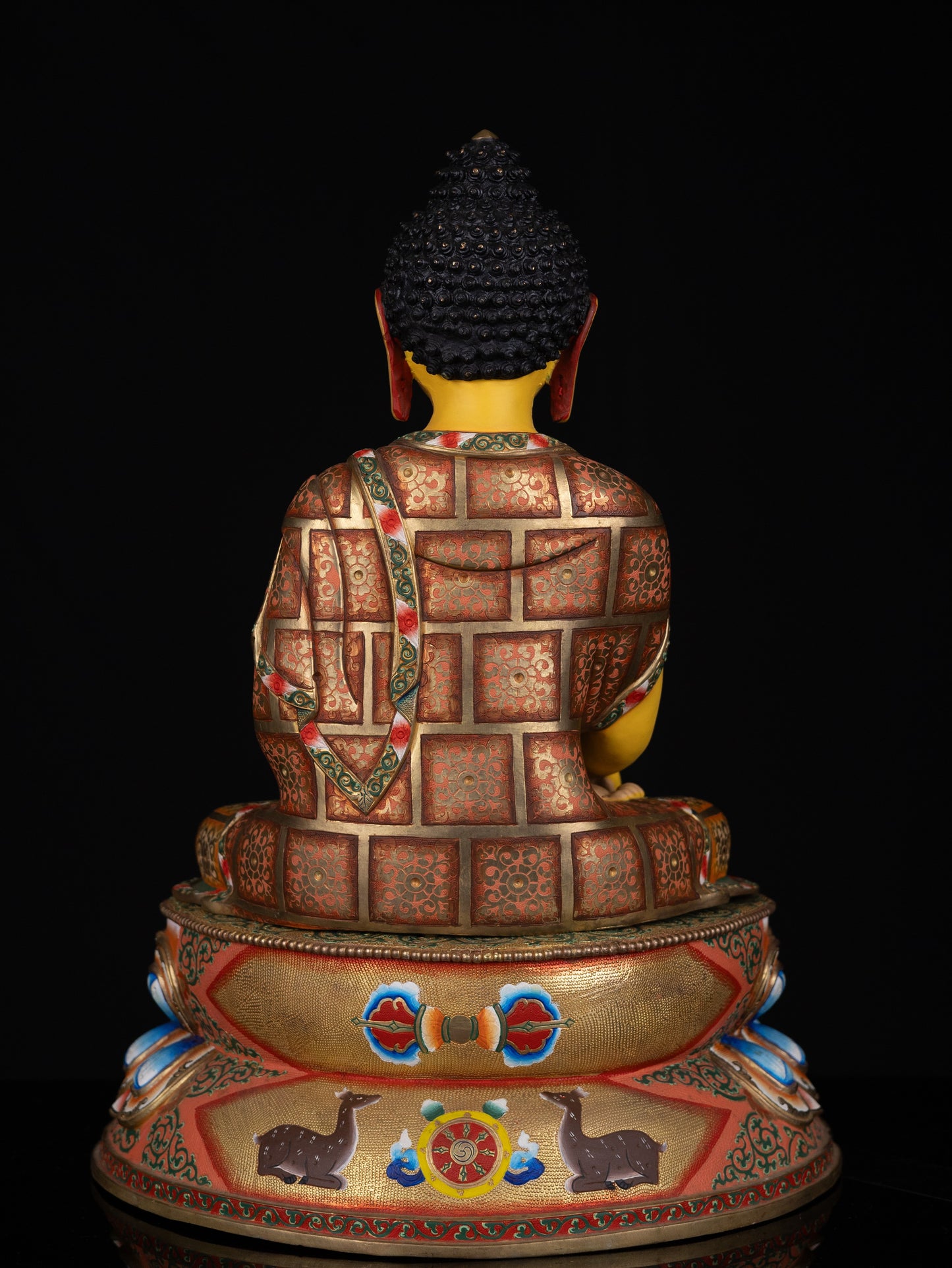 Tibetan Buddhism Gold Face Paint Lord Shakyamuni Buddha Hand Craved Yellow Multi-color Copper Statue Sculpture Figure Nepal free
