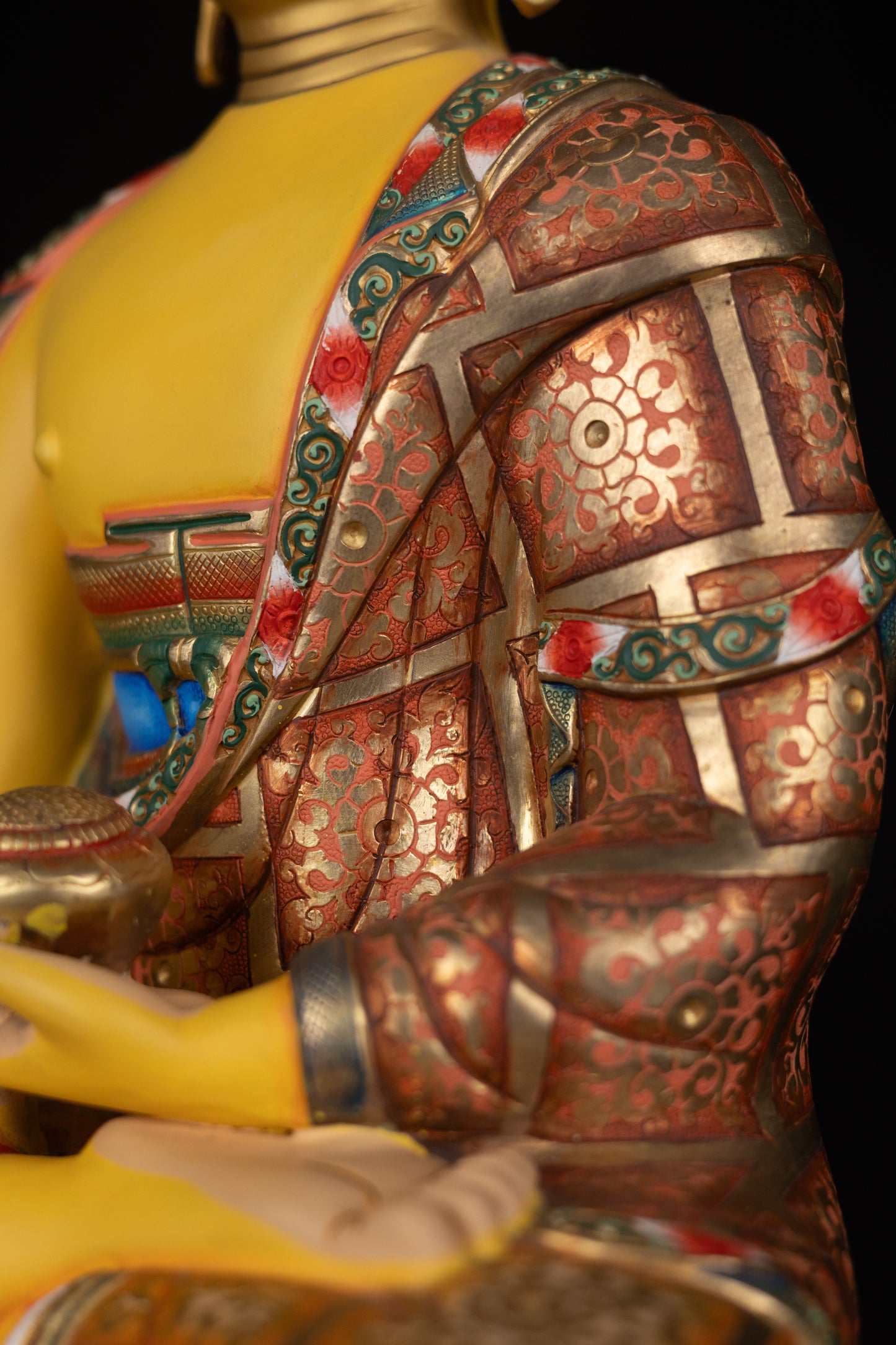 Tibetan Buddhism Gold Face Paint Lord Shakyamuni Buddha Hand Craved Yellow Multi-color Copper Statue Sculpture Figure Nepal free