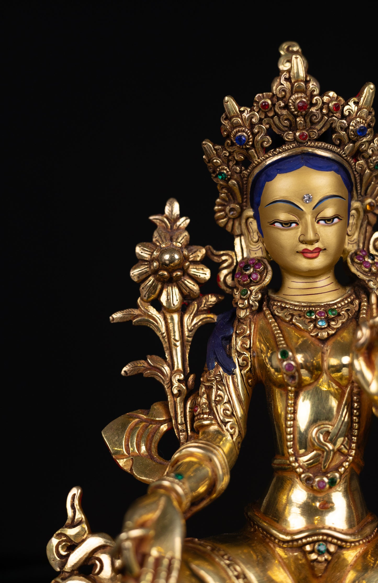 Tibetan Buddhism Gold Face Goddess Green Tara Dolma Rupa Dolma Jongma Turquoise Coral Stone Copper Statue Sculpture Figure Nepal free