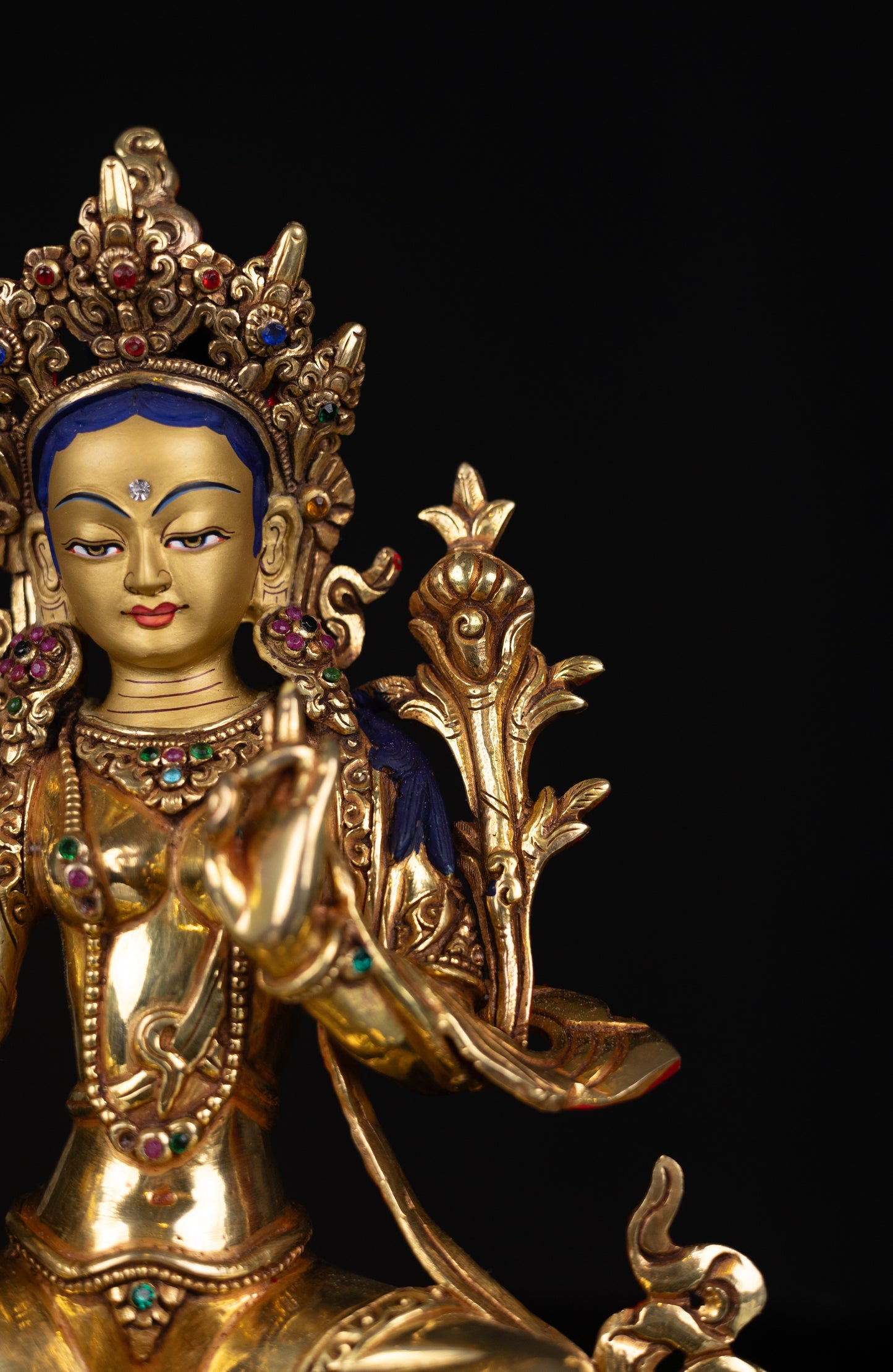 Tibetan Buddhism Gold Face Goddess Green Tara Dolma Rupa Dolma Jongma Turquoise Coral Stone Copper Statue Sculpture Figure Nepal free
