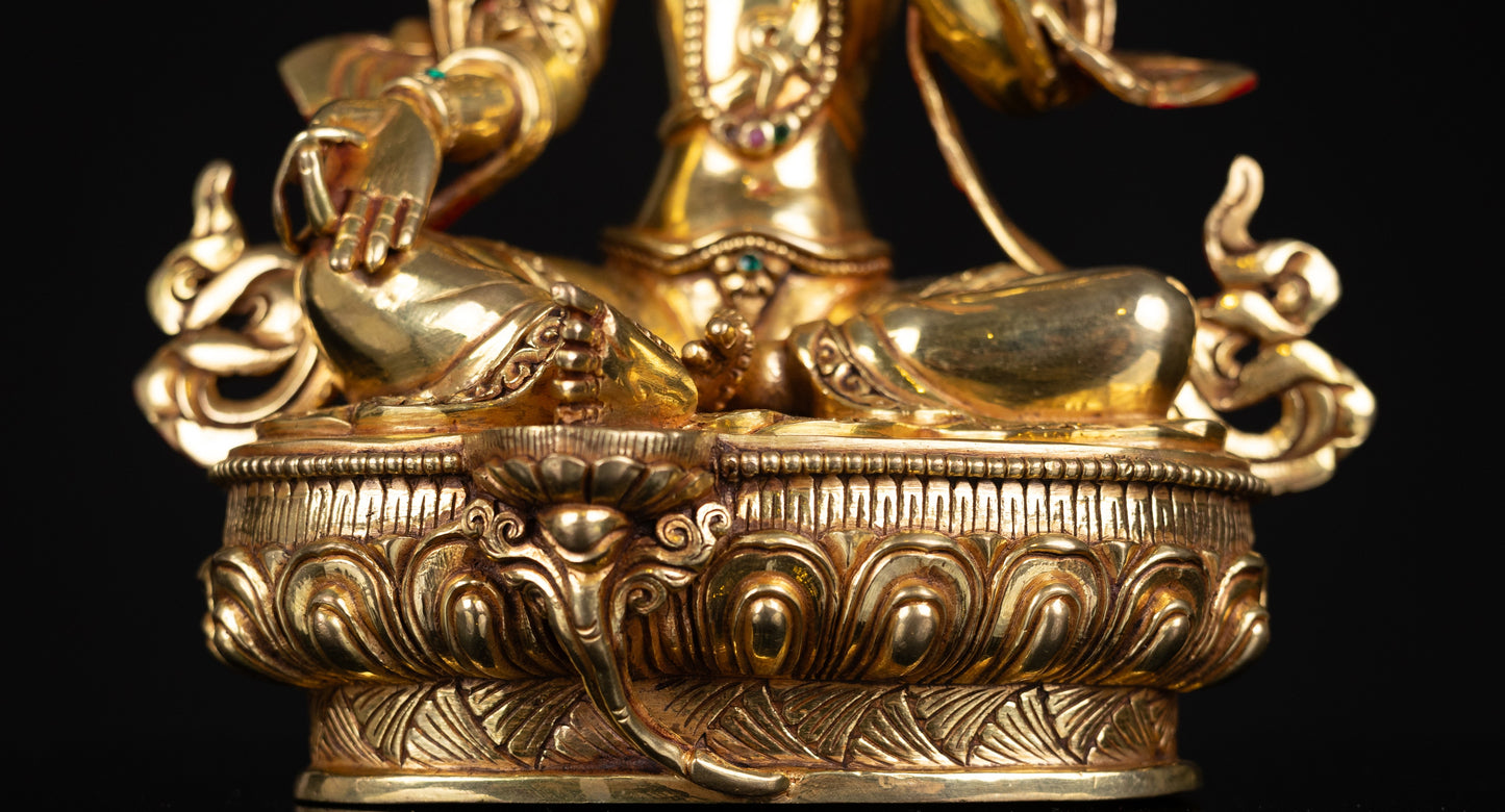 Tibetan Buddhism Gold Face Goddess Green Tara Dolma Rupa Dolma Jongma Turquoise Coral Stone Copper Statue Sculpture Figure Nepal free
