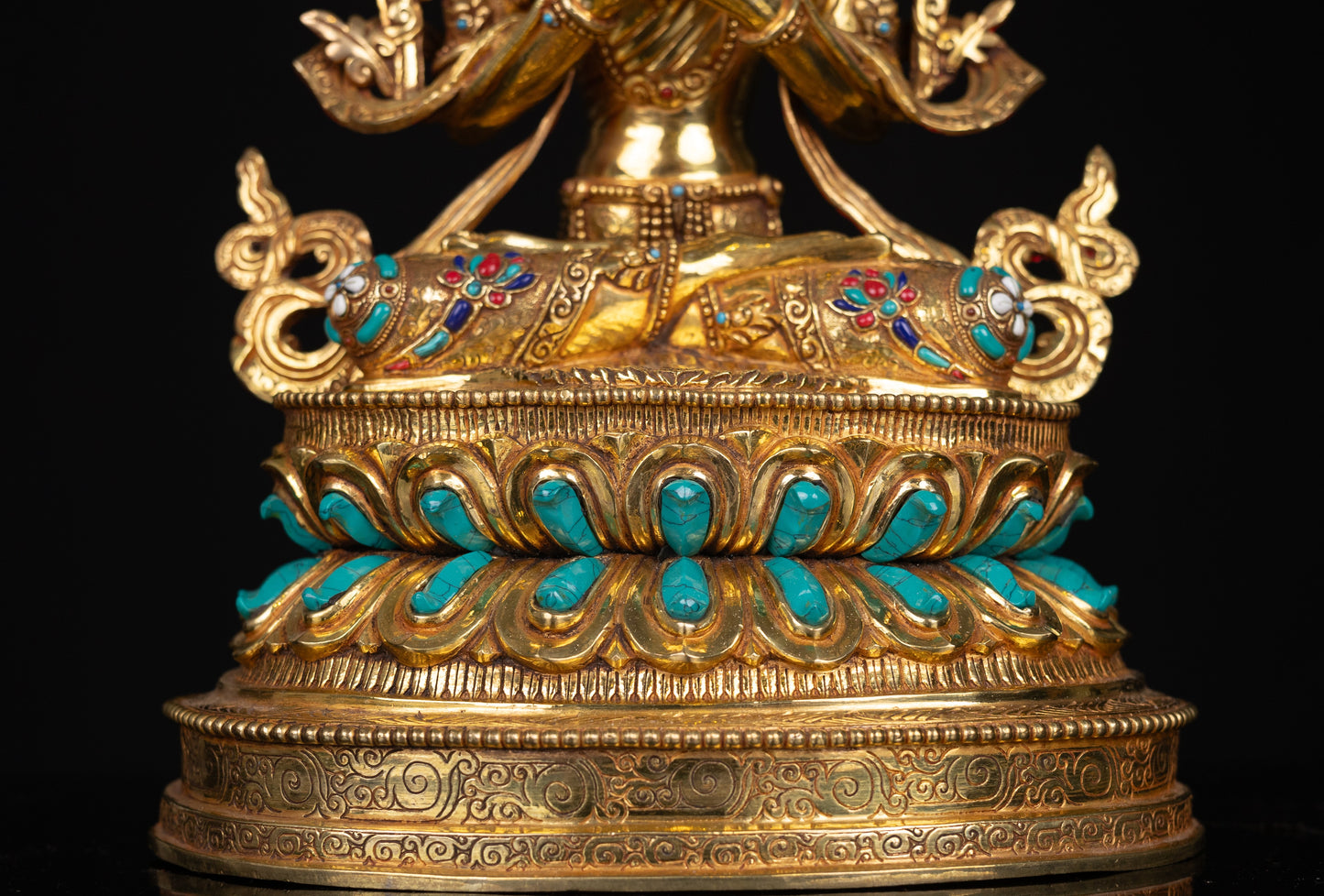 Tibetan Buddhism Lord Manjushri Gold Face Paint Copper Gold Plated Turquoise Lapiz Coral Stone Statue Figure Sculpture Nepal free