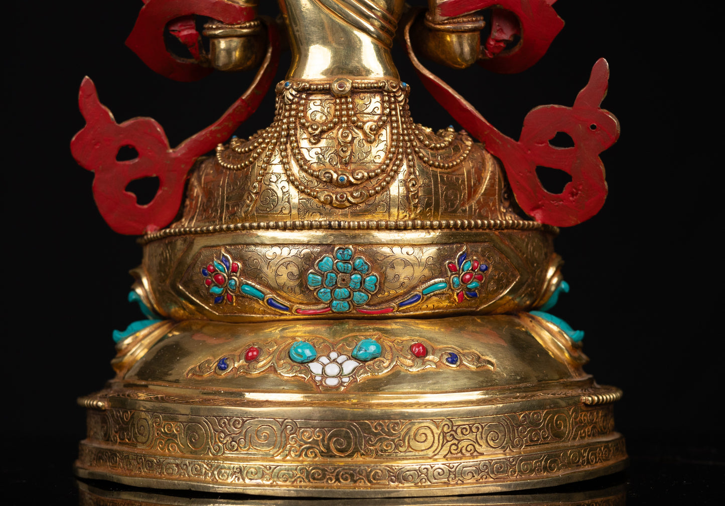 Tibetan Buddhism Lord Manjushri Gold Face Paint Copper Gold Plated Turquoise Lapiz Coral Stone Statue Figure Sculpture Nepal free
