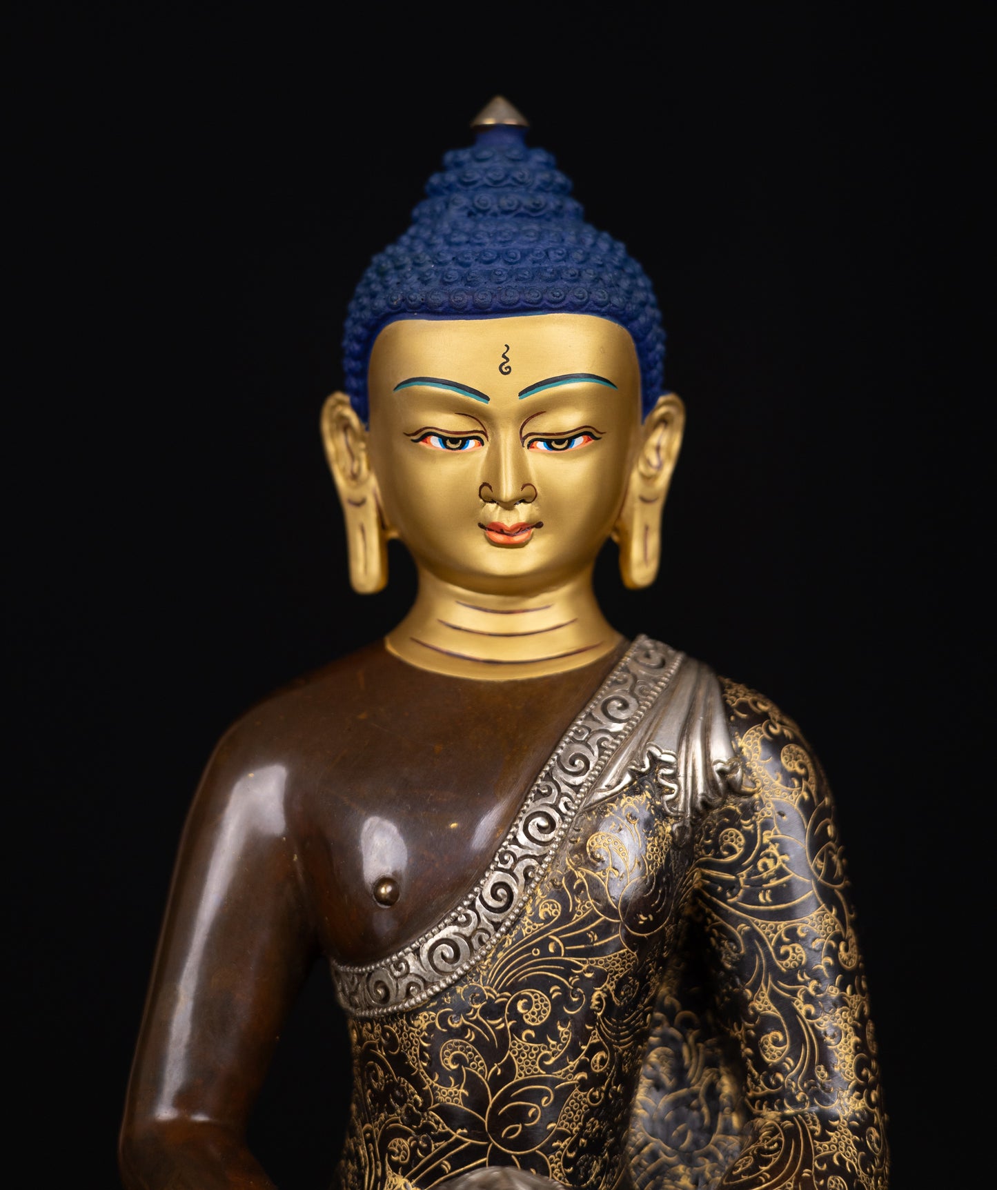 Tibetan Buddhism Gold Face Hand Paint Lord Amitabha Buddha Opakme Silver Oxide Copper Hand Craved Statue Sculpture Figure Nepal free