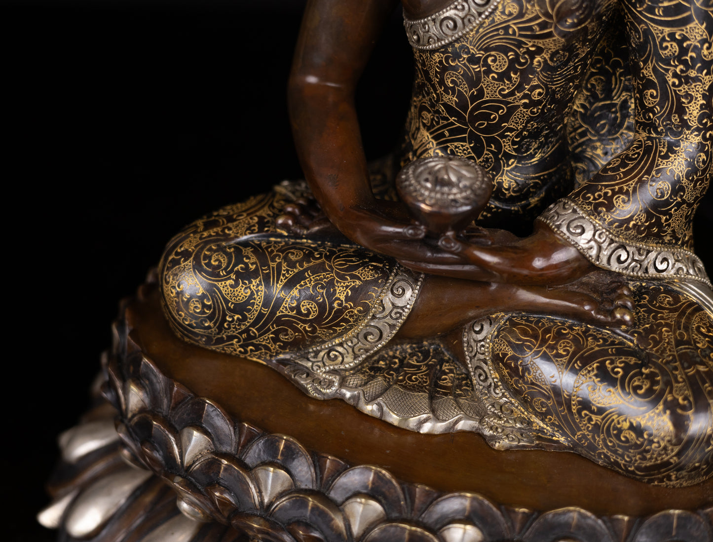 Tibetan Buddhism Gold Face Hand Paint Lord Amitabha Buddha Opakme Silver Oxide Copper Hand Craved Statue Sculpture Figure Nepal free