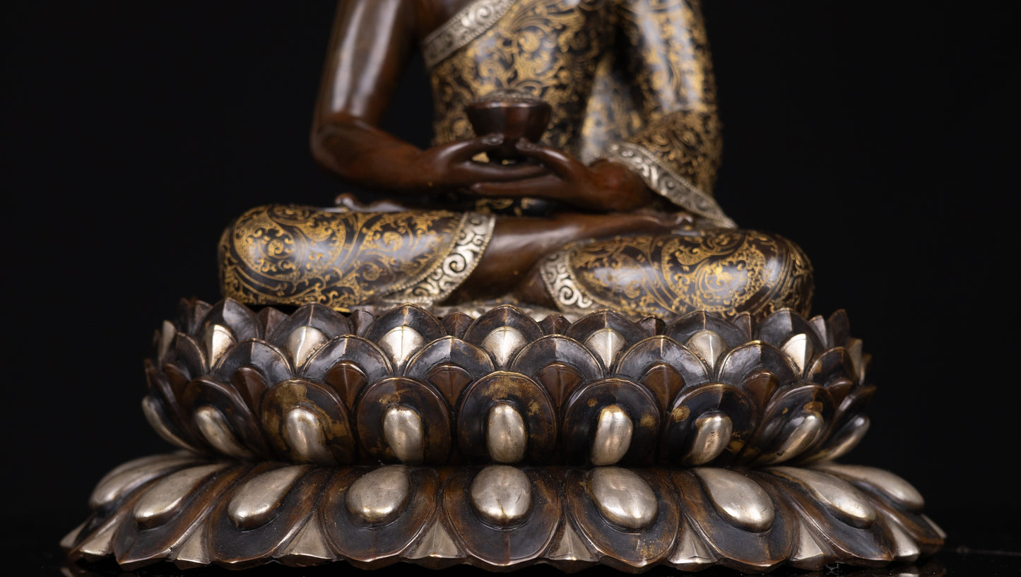 Tibetan Buddhism Gold Face Hand Paint Lord Amitabha Buddha Opakme Silver Oxide Copper Hand Craved Statue Sculpture Figure Nepal free