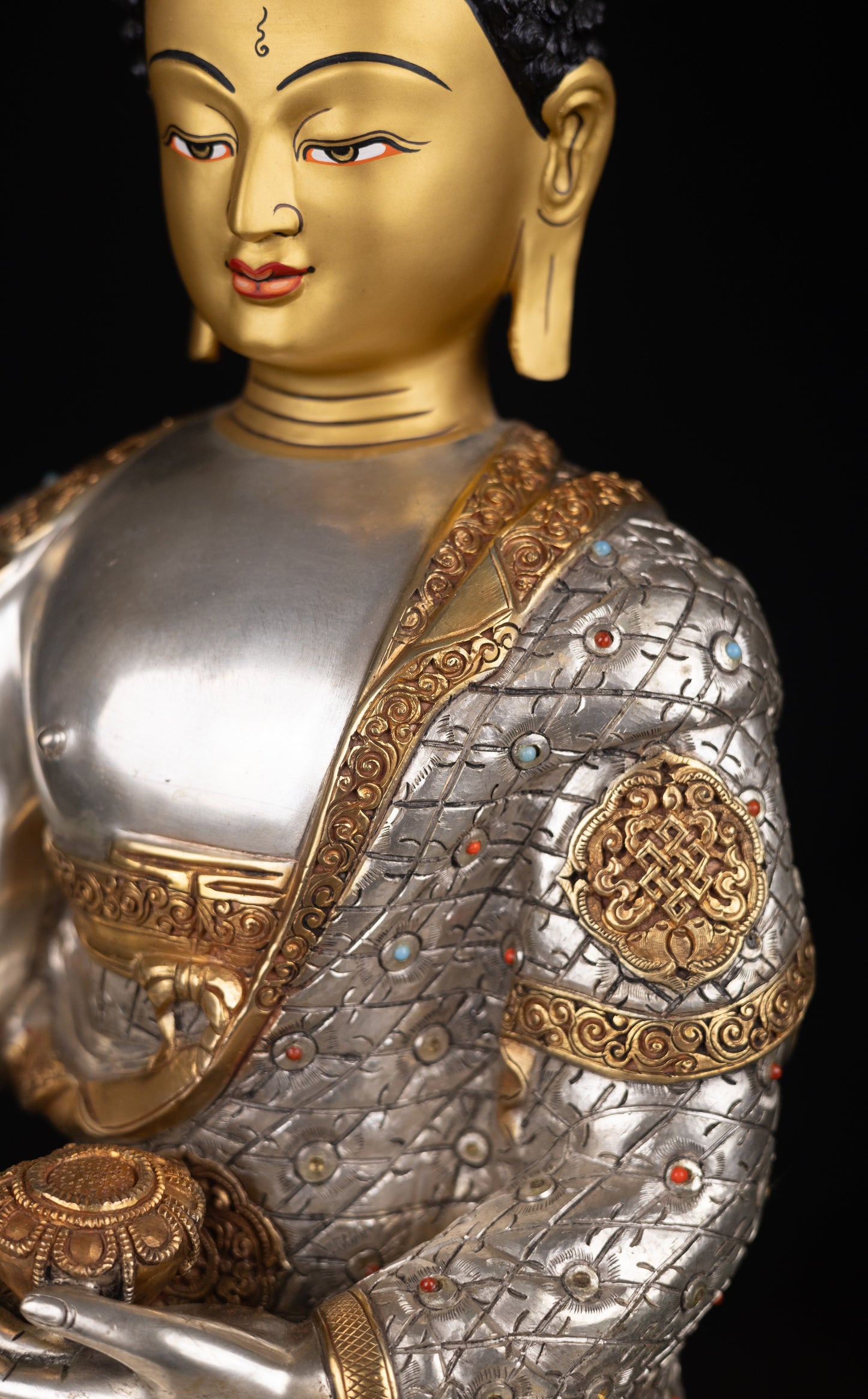 Tibetan Buddhism Gold Face Painting Lord Shakyamuni Buddha Shakya Hand Craved Gold Silver Plated Copper Statue Sculpture Figure Nepal free