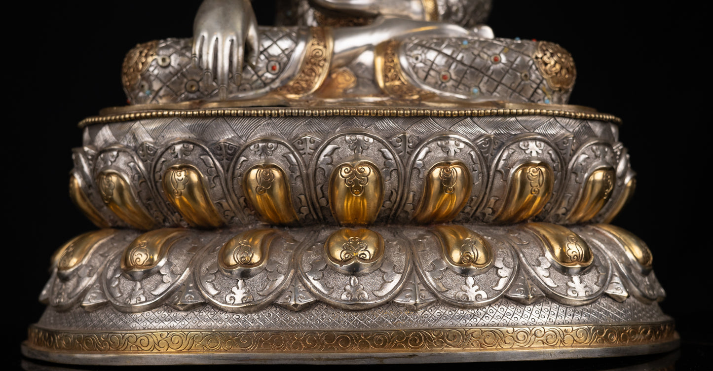Tibetan Buddhism Gold Face Painting Lord Shakyamuni Buddha Shakya Hand Craved Gold Silver Plated Copper Statue Sculpture Figure Nepal free
