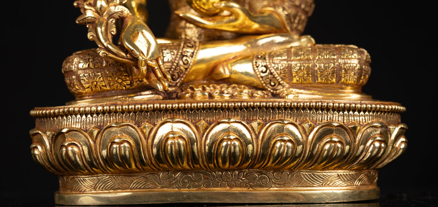 Tibetan Buddhism Gold Face Painting Lord Medicine Buddha Hand Craved Gold Plated Copper Statue Sculpture Figure Nepal free