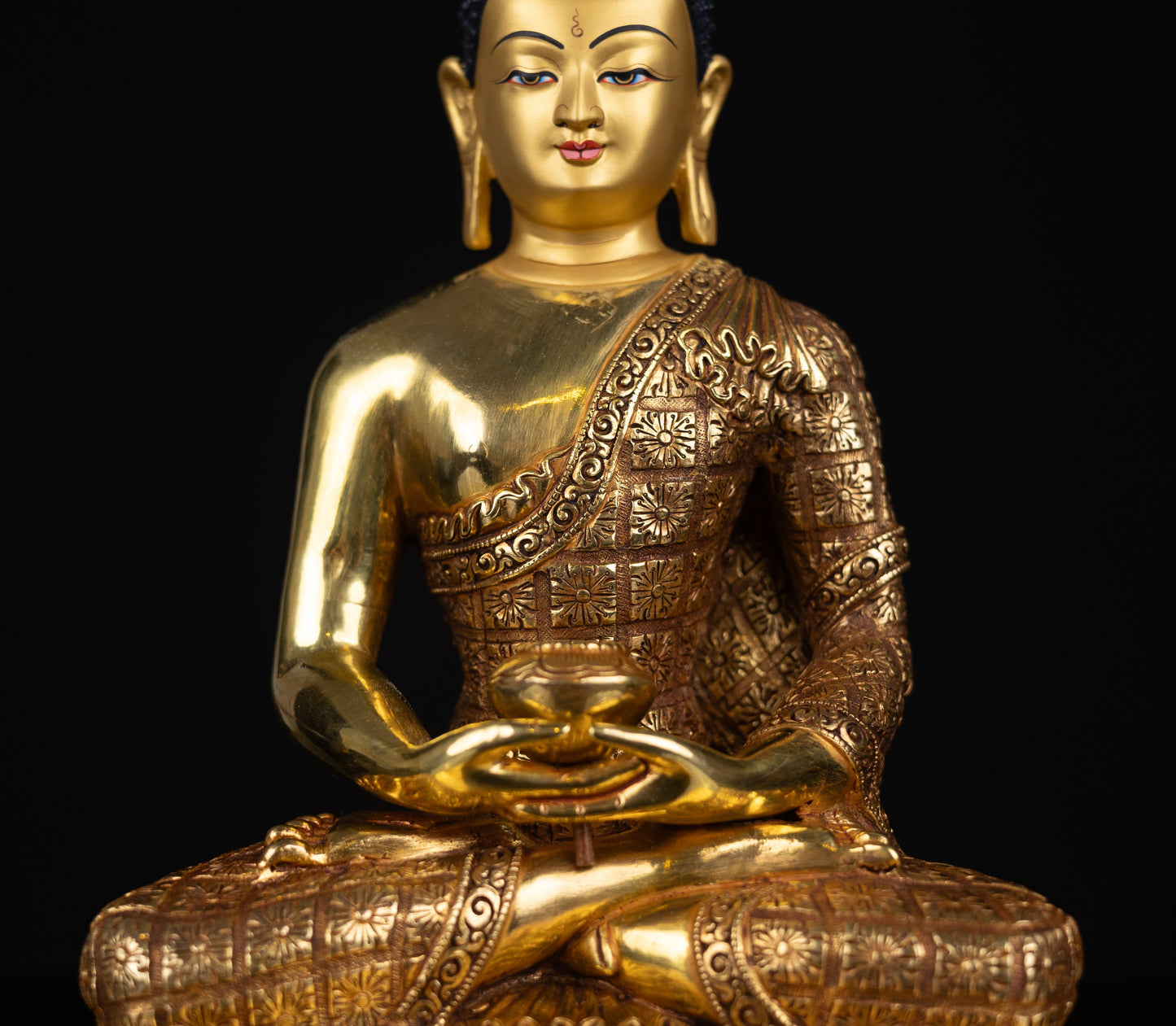Tibetan Buddhism Gold Face Lord Shakyamuni Buddha Shakya Hand Craved Gold-Plated Copper Statue Sculpture Figure Nepal free