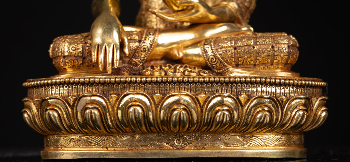 Tibetan Buddhism Gold Face Lord Shakyamuni Buddha Shakya Hand Craved Gold-Plated Copper Statue Sculpture Figure Nepal free