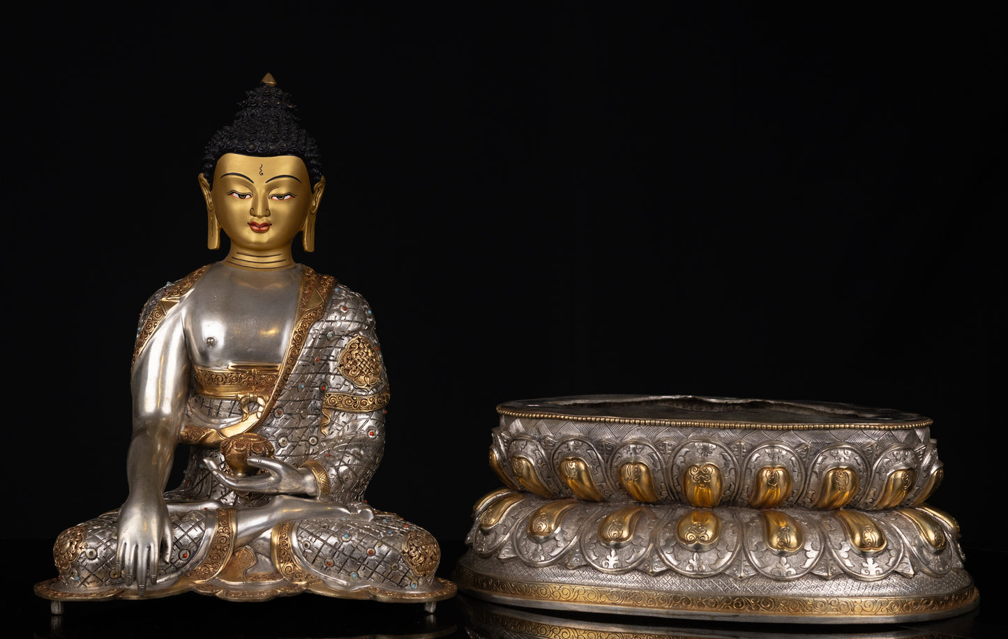 Tibetan Buddhism Gold Face Painting Lord Shakyamuni Buddha Shakya Hand Craved Gold Silver Plated Copper Statue Sculpture Figure Nepal free