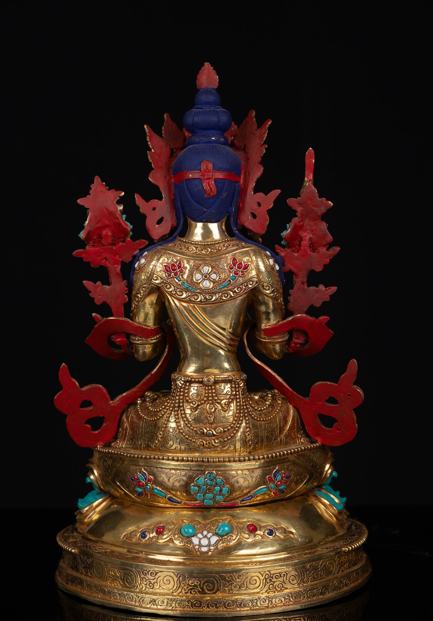 Tibetan Buddhism Lord Manjushri Gold Face Paint Copper Gold Plated Turquoise Lapiz Coral Stone Statue Figure Sculpture Nepal free