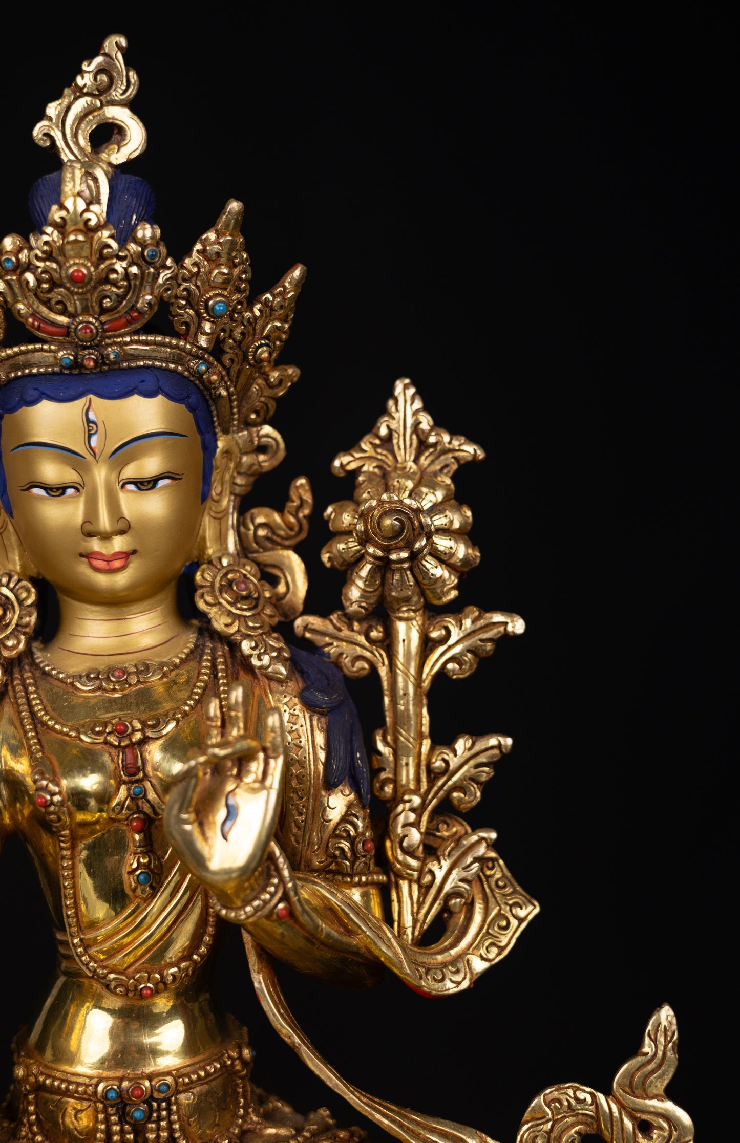 Tibetan Buddhism Gold Face Goddess White Tara Rupa Dolma Gold Plated Turquoise Stone Copper Statue Sculpture Figure Nepal free