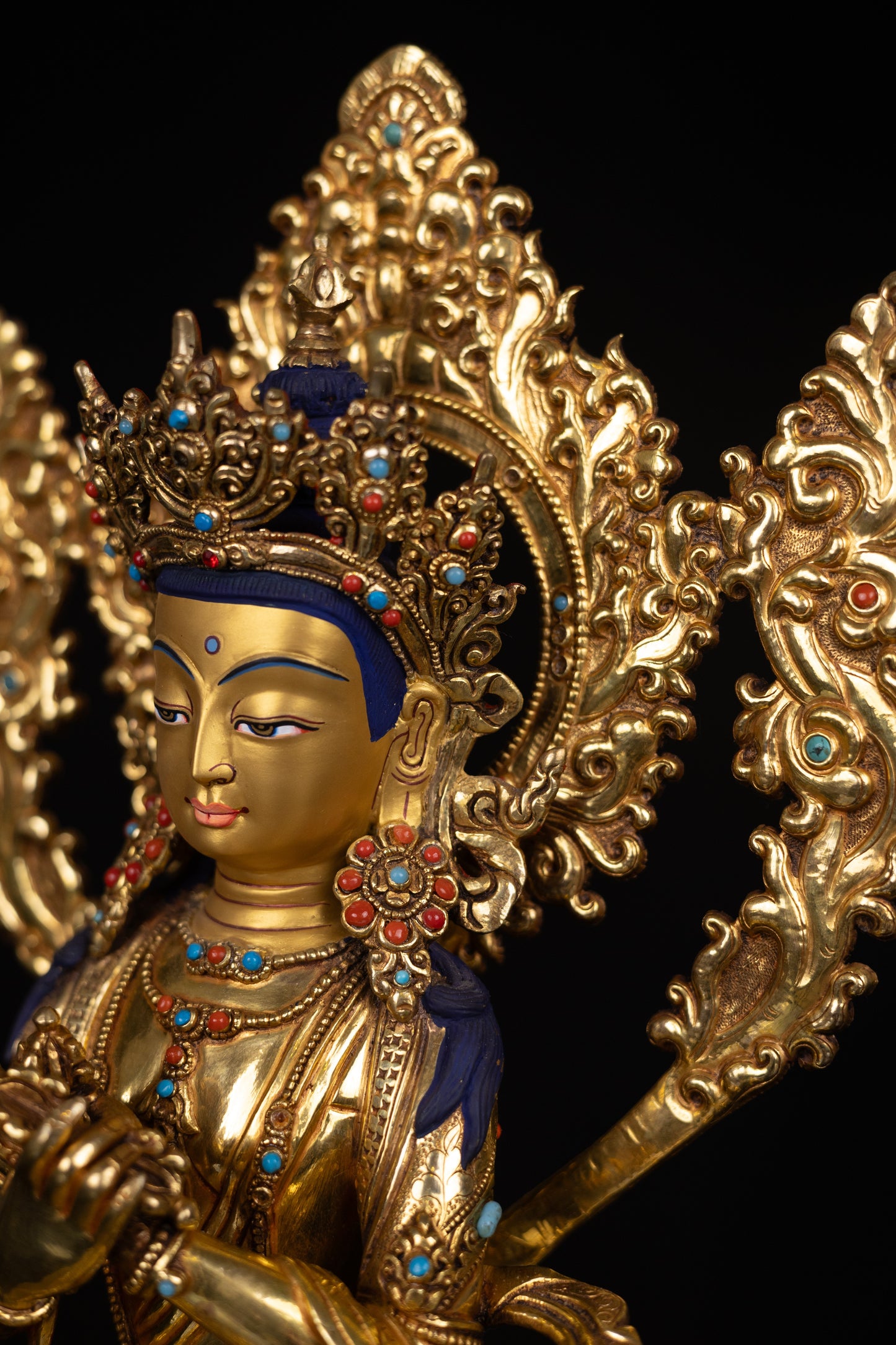 Tibetan Buddhism Gold Face Hand Painting Lord Vajradhara Copper Turquoise Coral Stone Statue Sculpture Figure Nepal free
