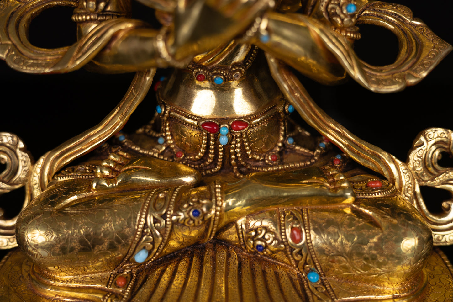 Tibetan Buddhism Gold Face Hand Painting Lord Vajradhara Copper Turquoise Coral Stone Statue Sculpture Figure Nepal free