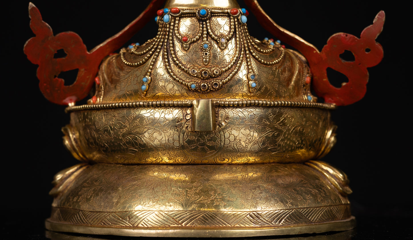 Tibetan Buddhism Gold Face Hand Painting Lord Vajradhara Copper Turquoise Coral Stone Statue Sculpture Figure Nepal free