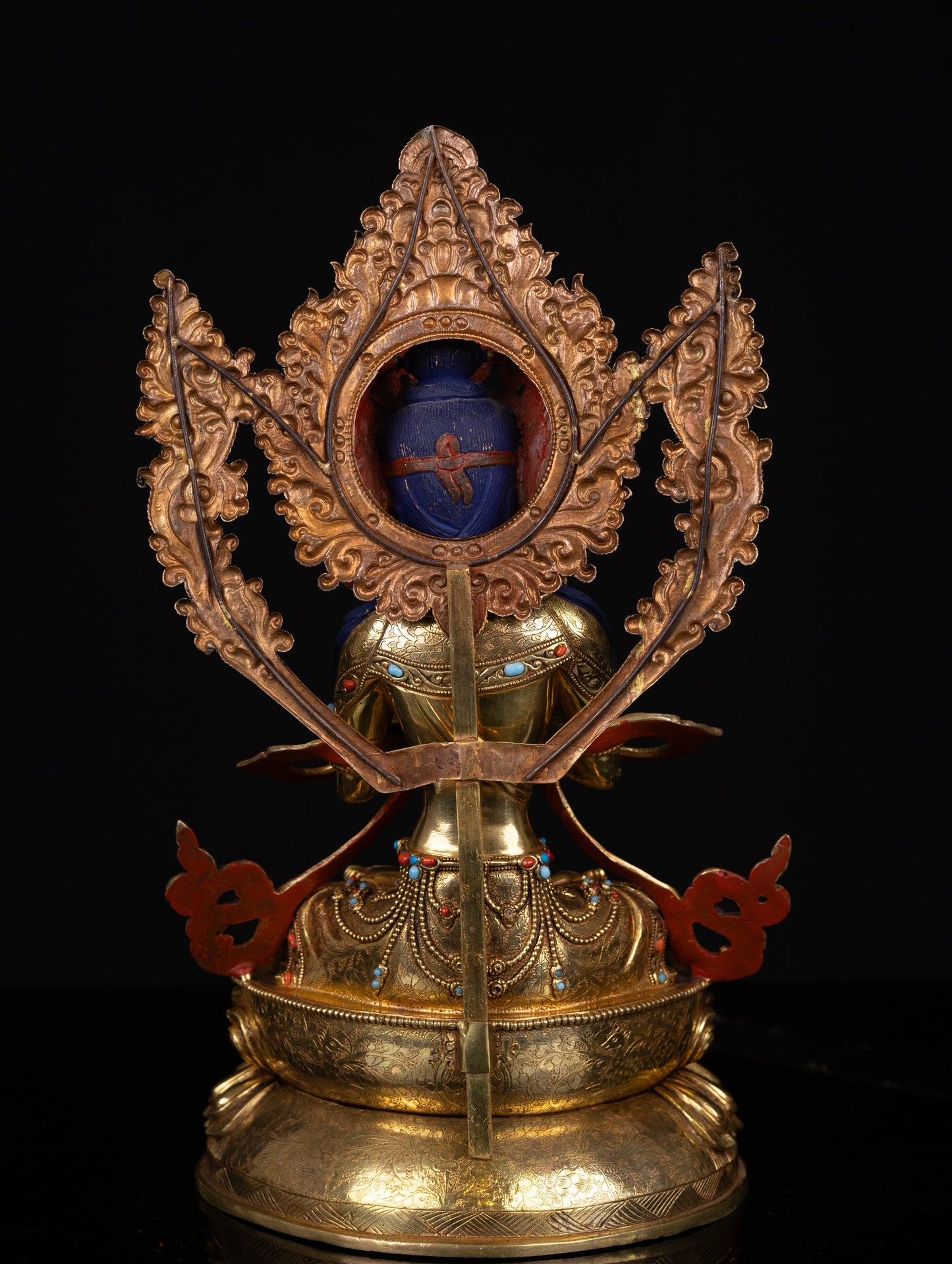 Tibetan Buddhism Gold Face Hand Painting Lord Vajradhara Copper Turquoise Coral Stone Statue Sculpture Figure Nepal free