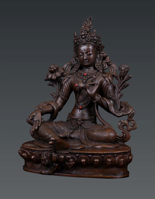 Tibetan Buddhism Goddess Green Tara Rupa Rare Copper Oxide Statue Sculpture Nepal free 117