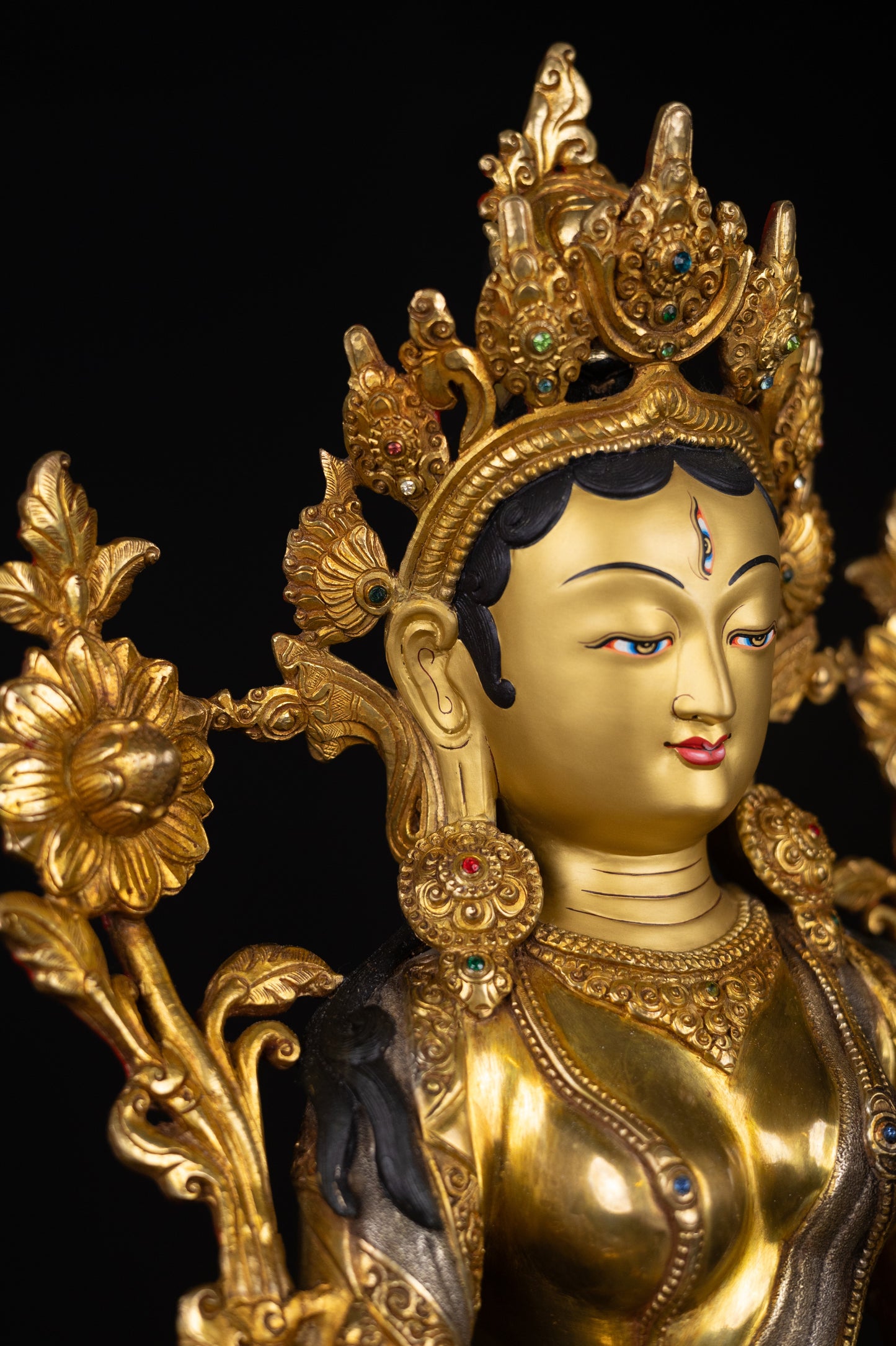 Tibetan Buddhism Gold Face Goddess White Tara Rupa Dolma Gold Plated Copper Statue Sculpture Figure Nepal free