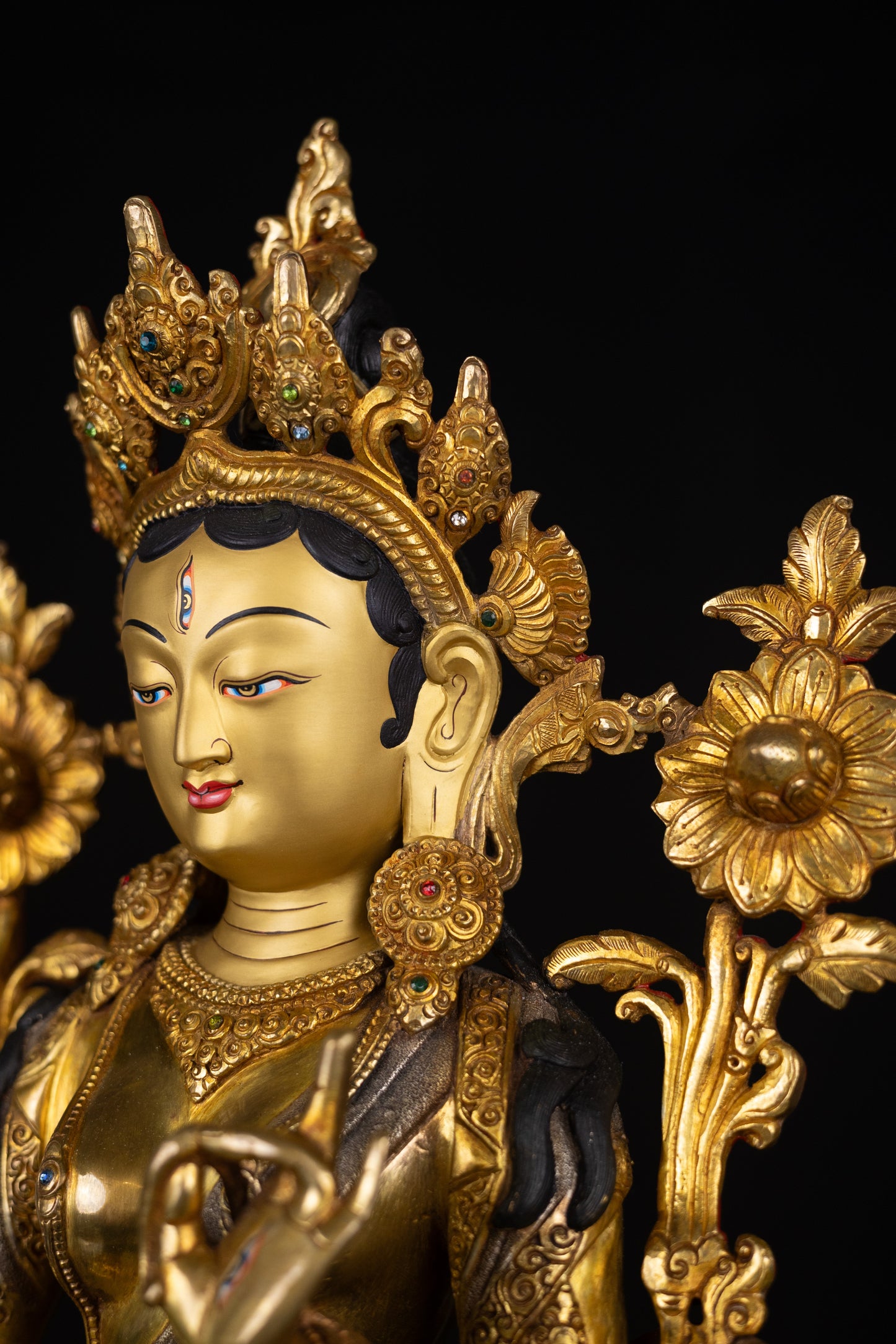 Tibetan Buddhism Gold Face Goddess White Tara Rupa Dolma Gold Plated Copper Statue Sculpture Figure Nepal free