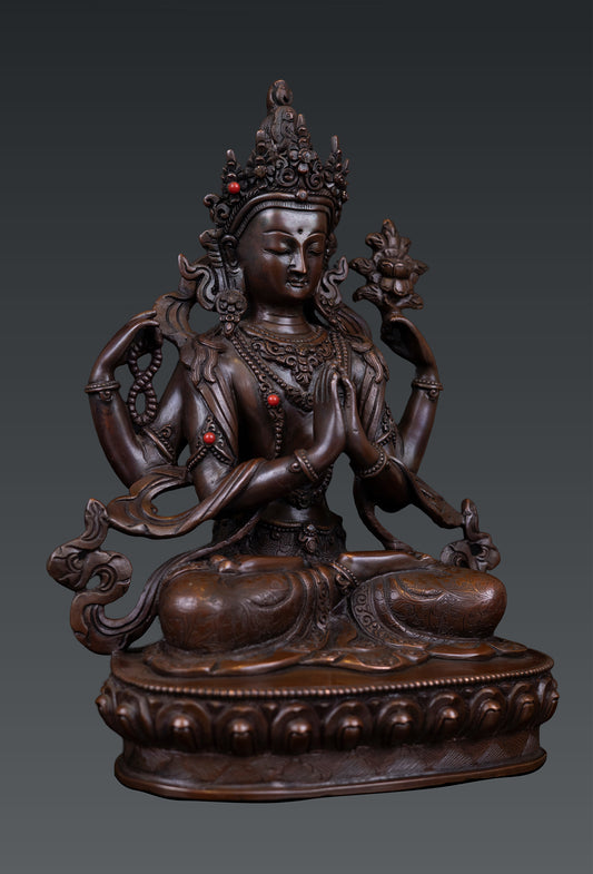 Tibetan Buddhism Lord Chenrezig Khacheri Pure Oxide Copper Statue Sculpture Nepal free 116