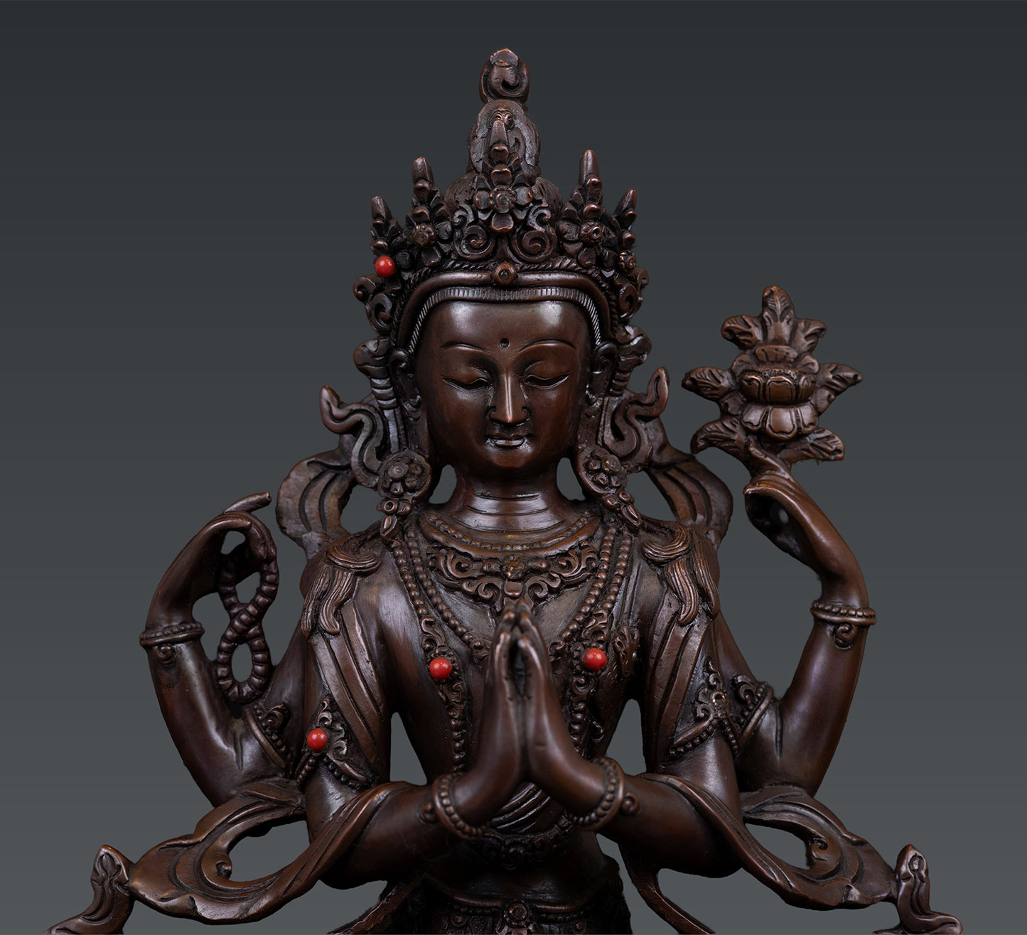 Tibetan Buddhism Lord Chenrezig Khacheri Pure Oxide Copper Statue Sculpture Nepal free 116