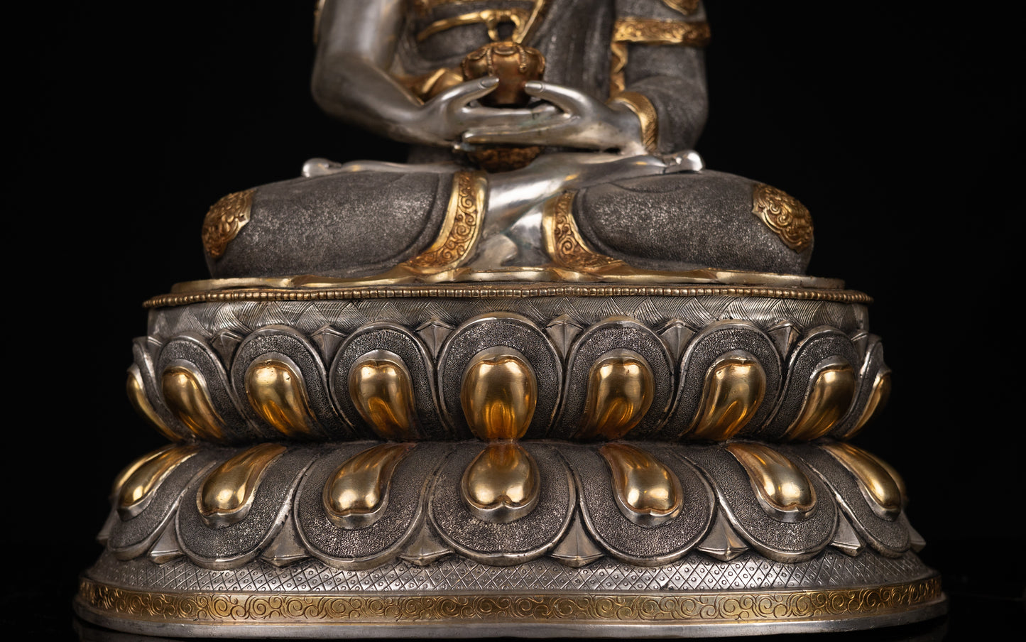 Tibetan Buddhism Gold Face Hand Paint Lord Amitabha Buddha Opakme Silver Gold Plated Copper Hand Craved Statue Sculpture Figure Nepal free