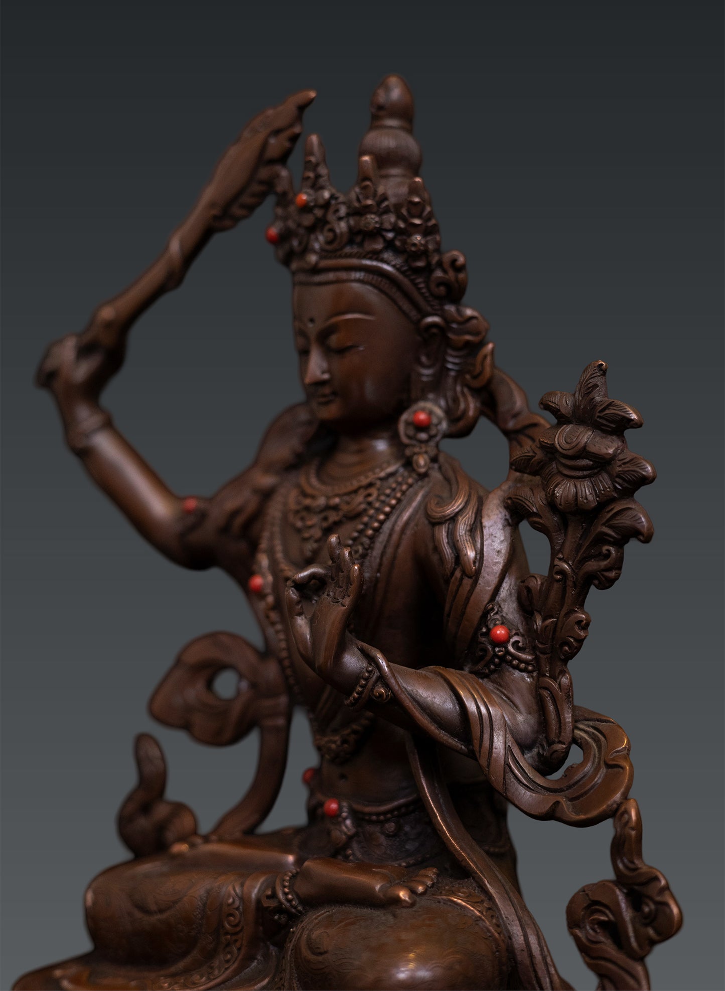 Tibetan Buddhism Lord Maha Manjushree Manjusri Pure Copper Oxide Statue Sculpture free 119e