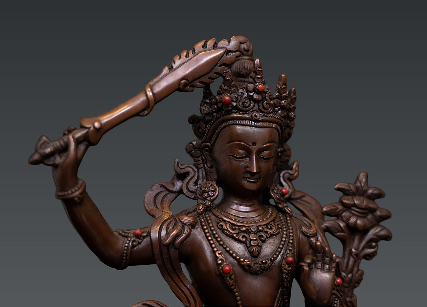 Tibetan Buddhism Lord Maha Manjushree Manjusri Pure Copper Oxide Statue Sculpture free 119e