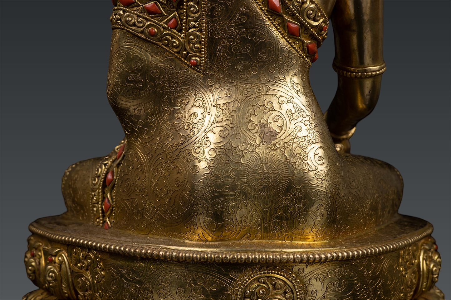Unique Buddhis Crown Lord Shakyamuni Buddha Gold Plated Pure Copper Coral Stone Statue Sculpture Nepal free 126