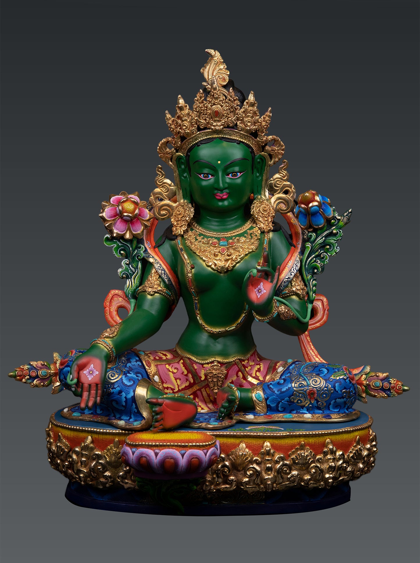 Unique Tibetan Buddhism Goddess Green Tara Rupa Hand Painting Copper Statue Sculpture Nepal free 138