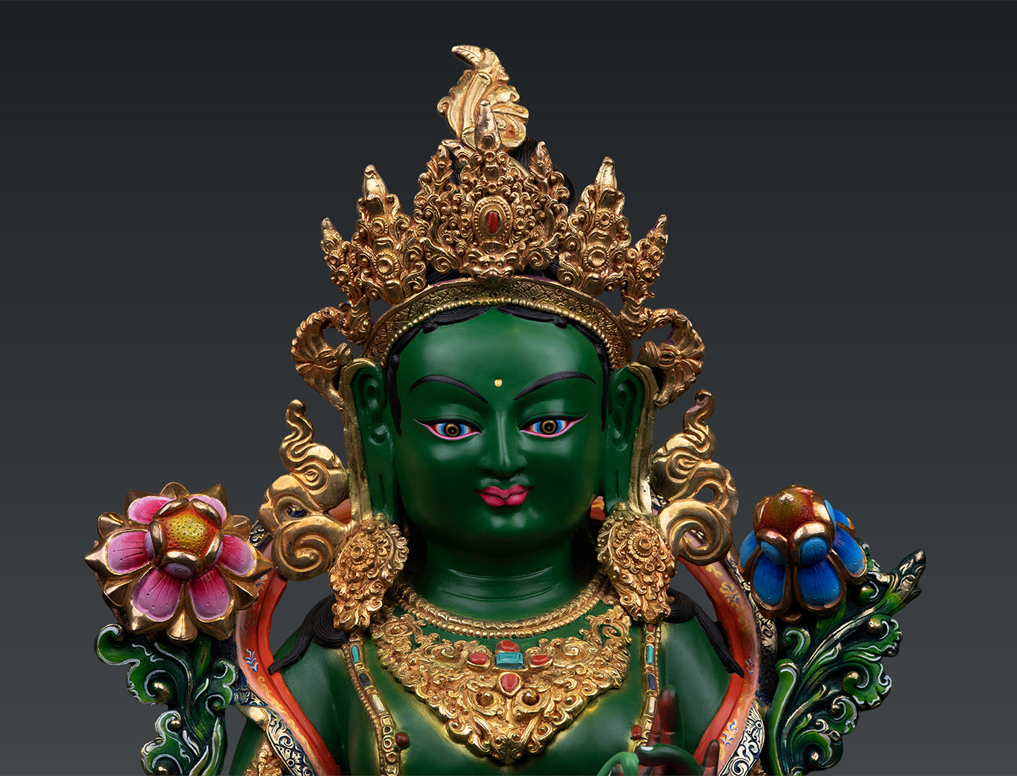 Unique Tibetan Buddhism Goddess Green Tara Rupa Hand Painting Copper Statue Sculpture Nepal free 138