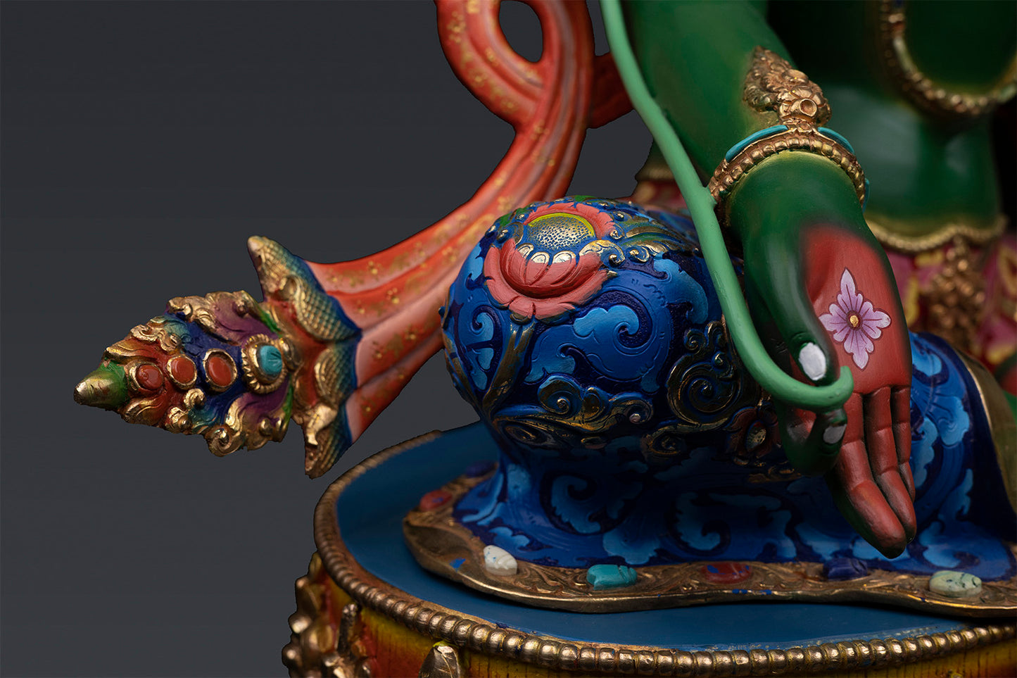 Unique Tibetan Buddhism Goddess Green Tara Rupa Hand Painting Copper Statue Sculpture Nepal free 138