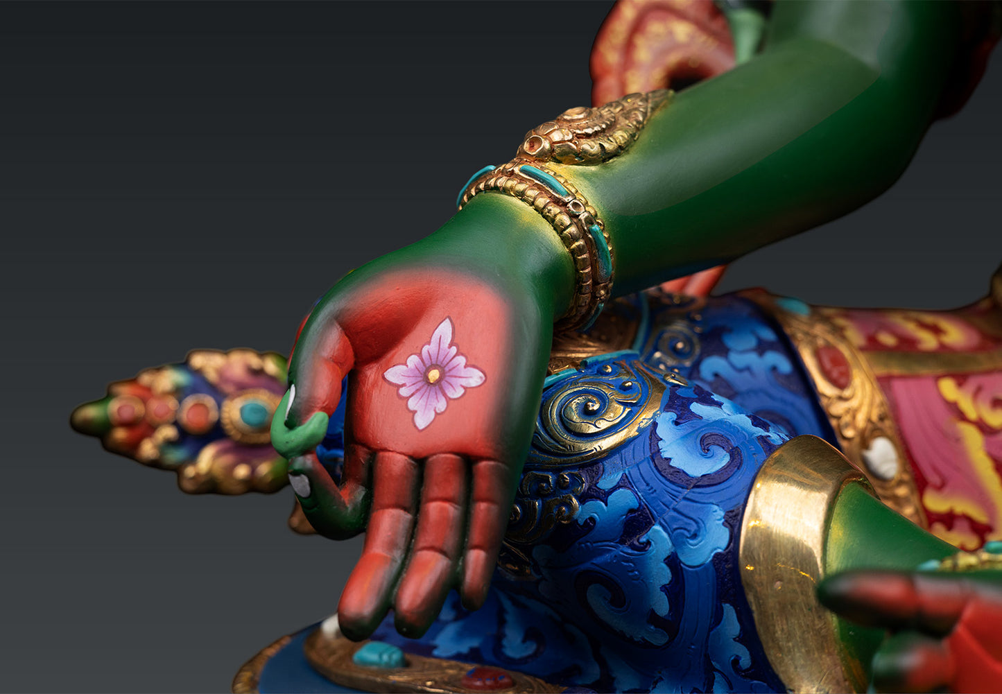 Unique Tibetan Buddhism Goddess Green Tara Rupa Hand Painting Copper Statue Sculpture Nepal free 138