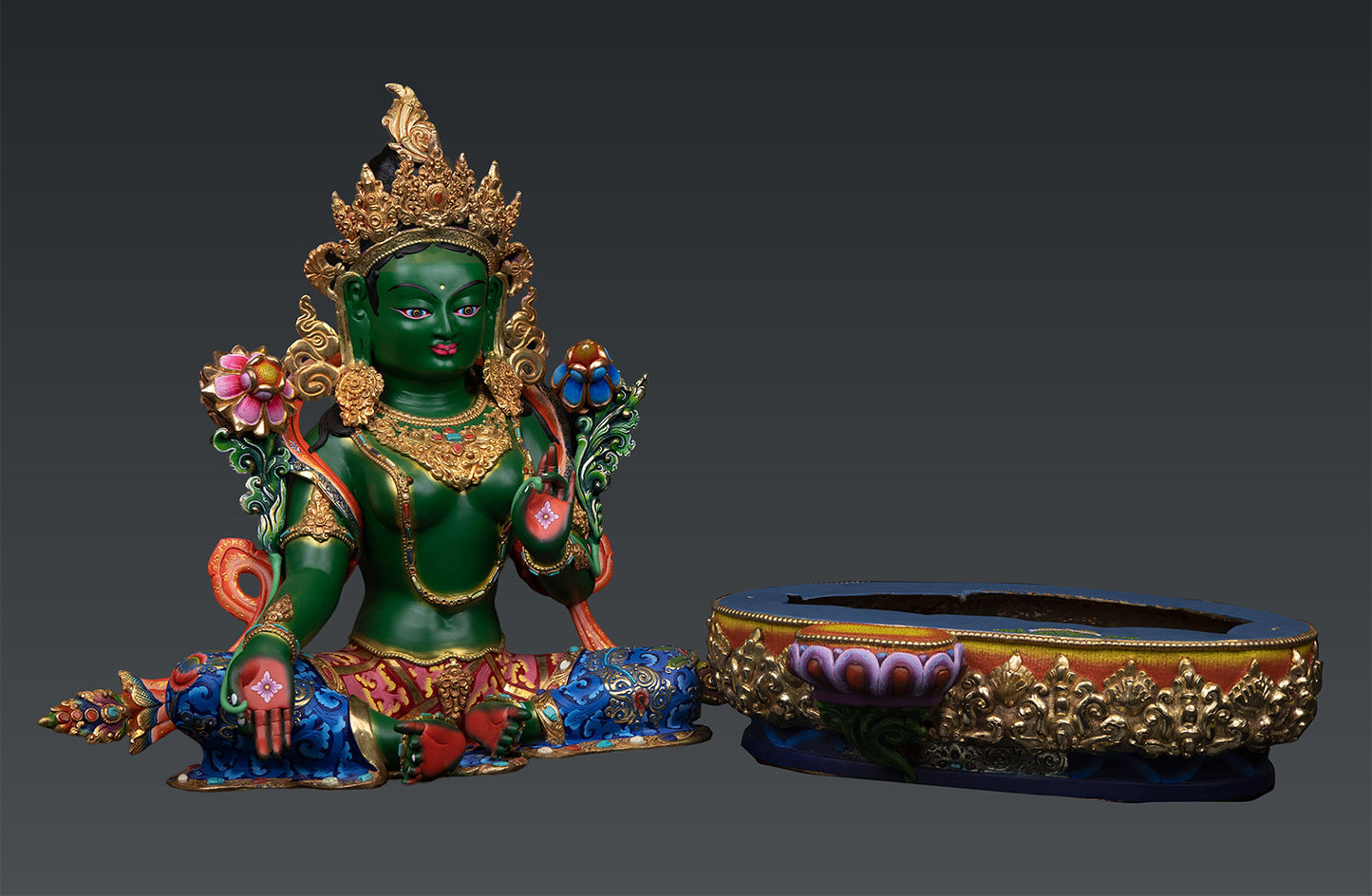 Unique Tibetan Buddhism Goddess Green Tara Rupa Hand Painting Copper Statue Sculpture Nepal free 138