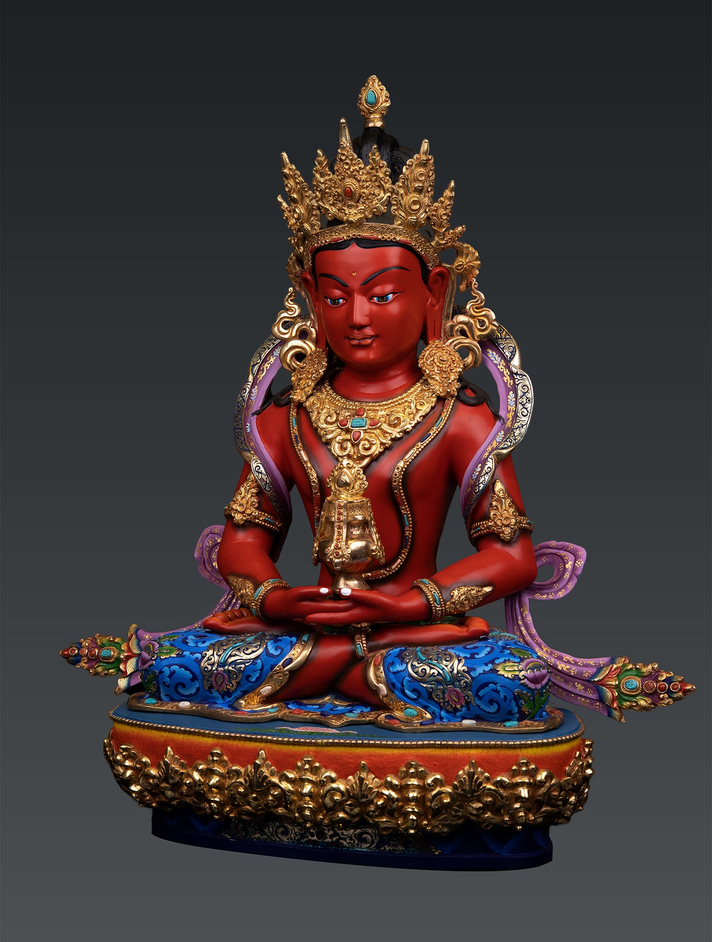 Unique Tibetan Buddhism Lord Aparamita Amitayus Buddha Pure Copper Hand Paint Statue Sculpture Nepal free 139
