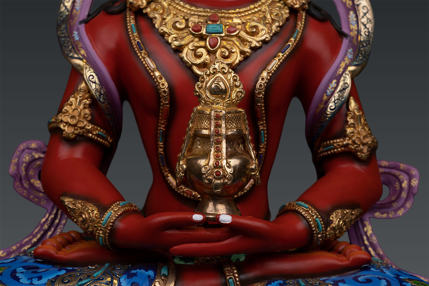 Unique Tibetan Buddhism Lord Aparamita Amitayus Buddha Pure Copper Hand Paint Statue Sculpture Nepal free 139