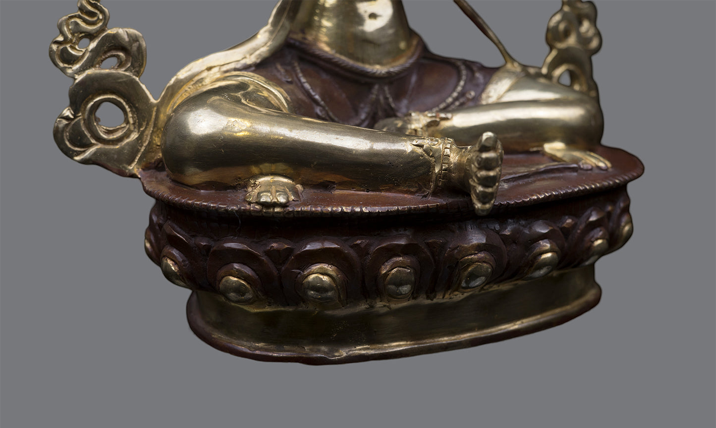 Tibetan Buddhism Guru Sherab Chamma Gold Face Paint Copper Sculpture Statue Figure Nepal free