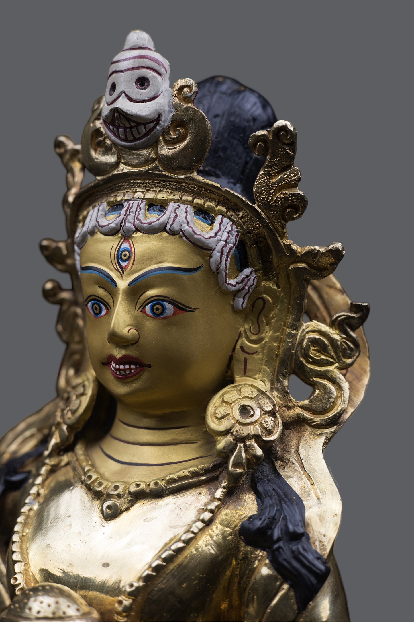 Tibetan Buddhism Guru Sherab Chamma Gold Face Paint Copper Sculpture Statue Figure Nepal free