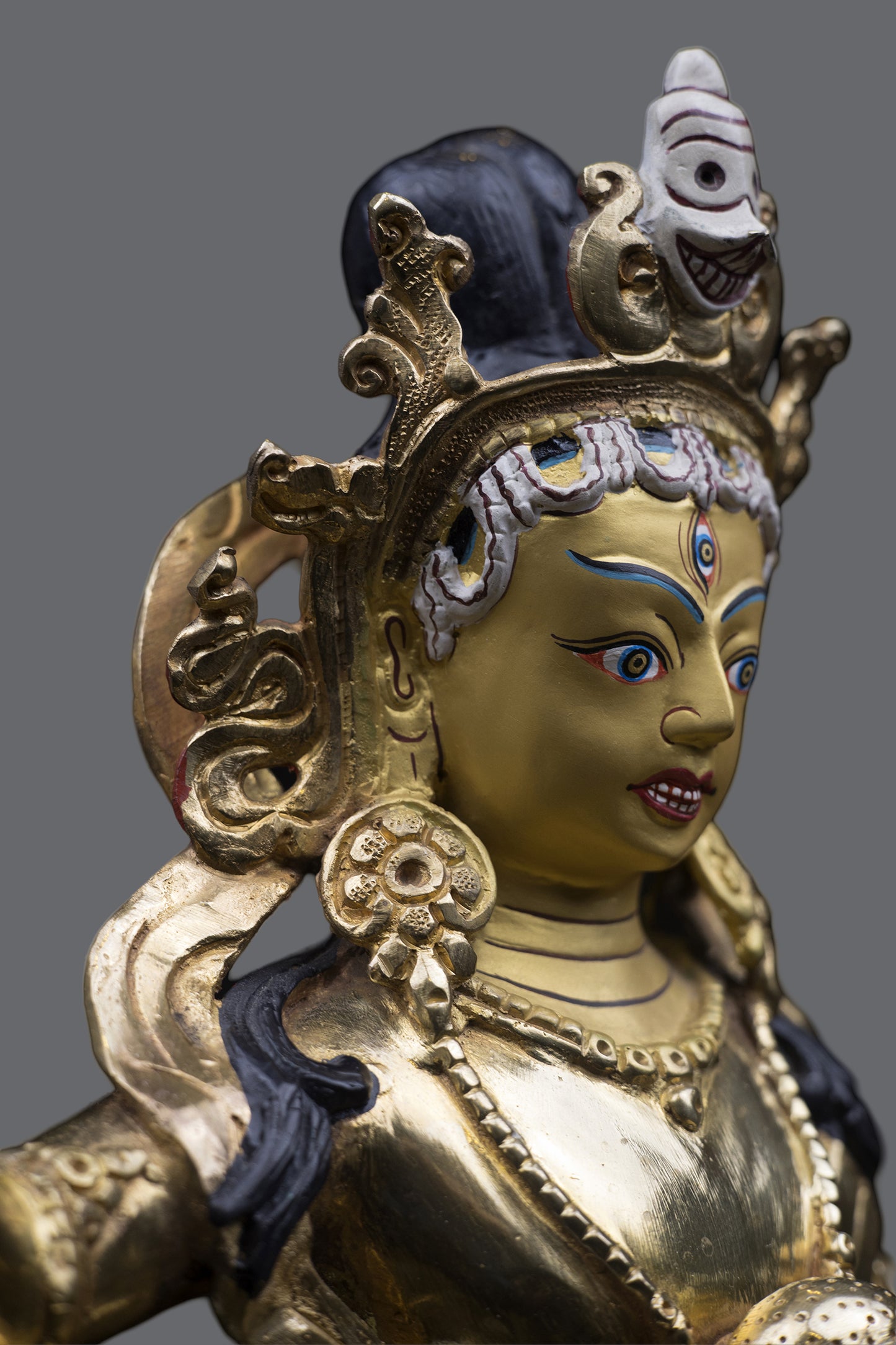 Tibetan Buddhism Guru Sherab Chamma Gold Face Paint Copper Sculpture Statue Figure Nepal free