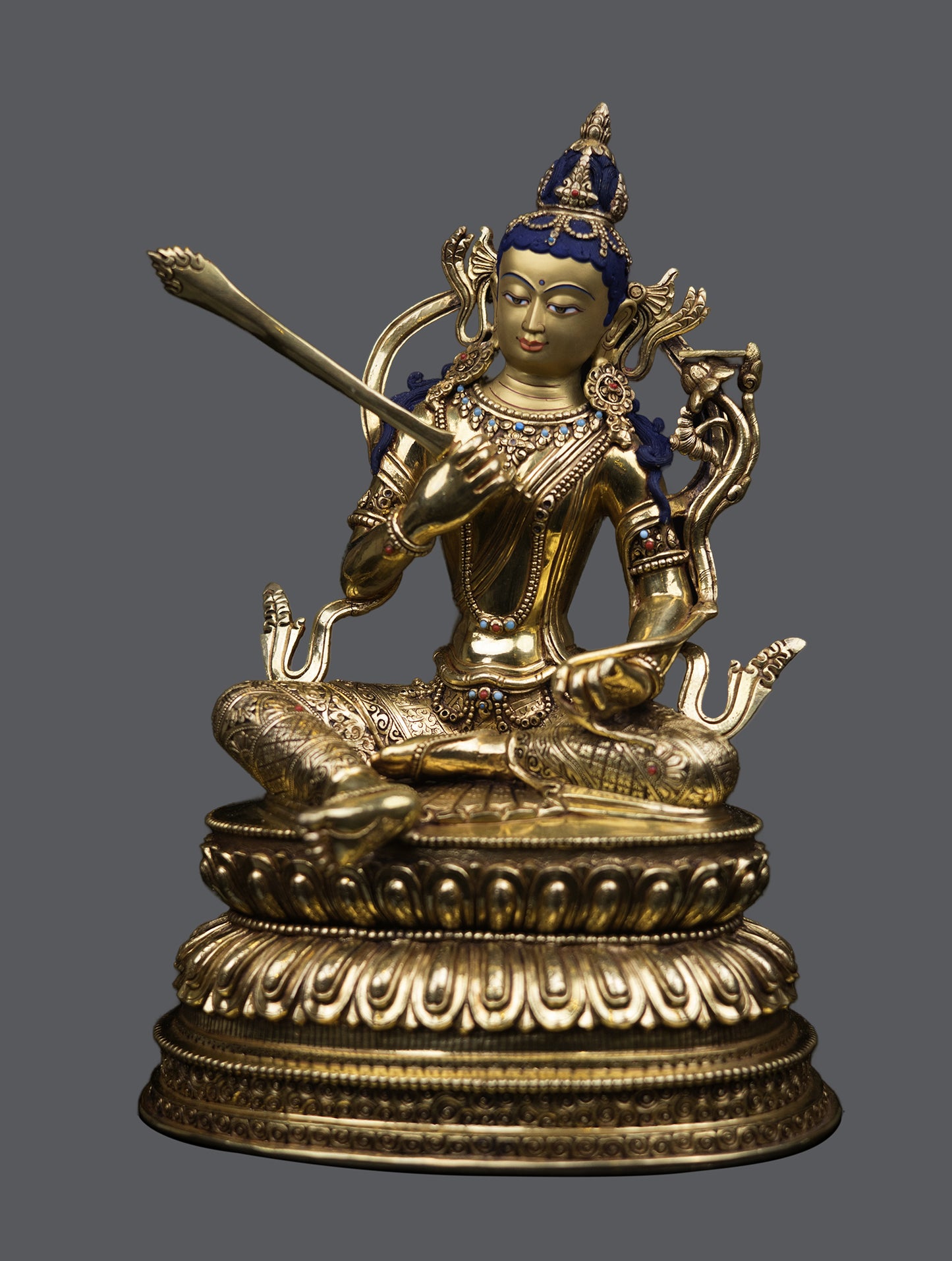 Unique Tibetan Buddhism Lord Manjushri Gold Plated Pure Copper Statue Sculpture Figure Nepal free