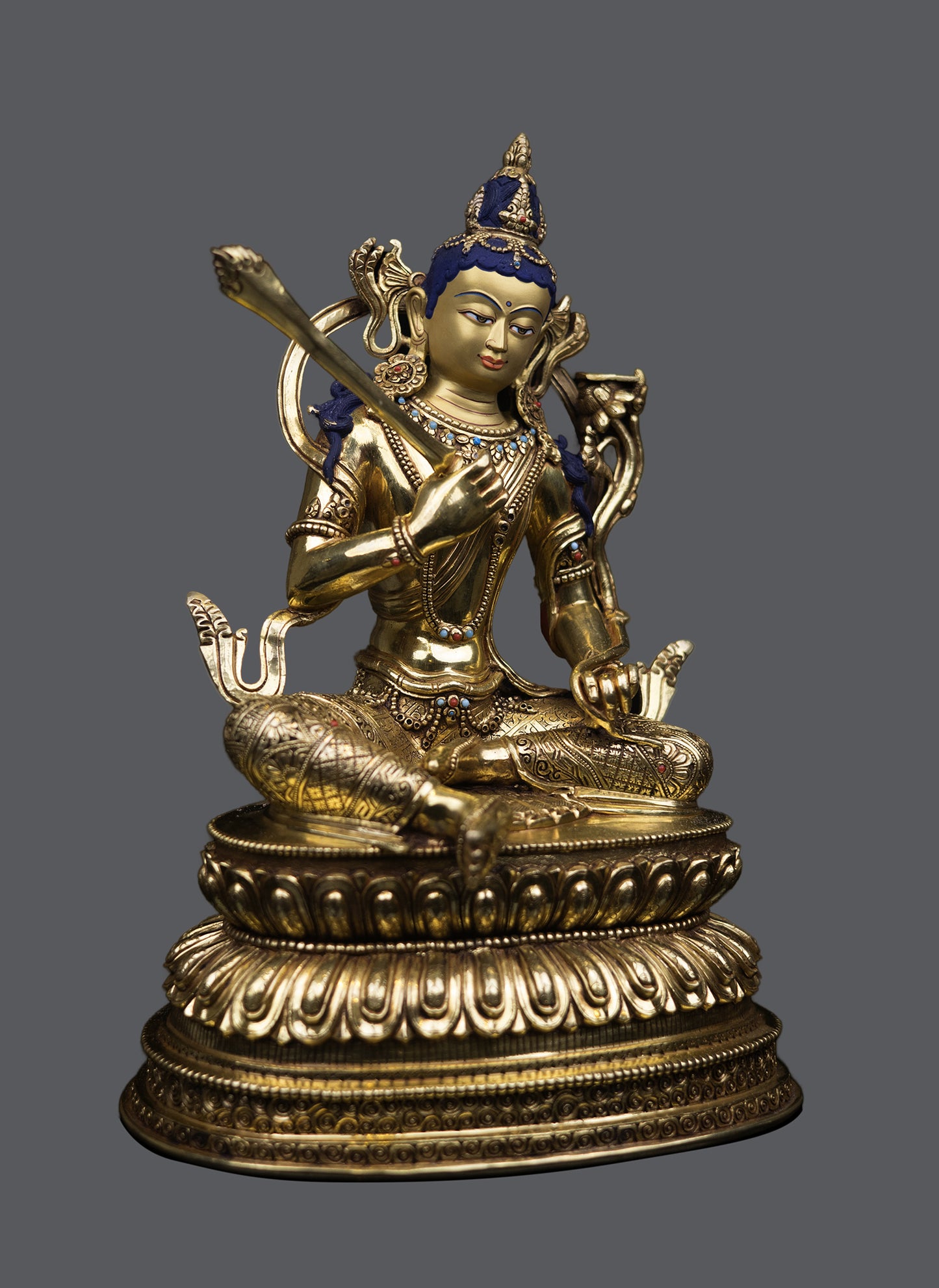 Unique Tibetan Buddhism Lord Manjushri Gold Plated Pure Copper Statue Sculpture Figure Nepal free