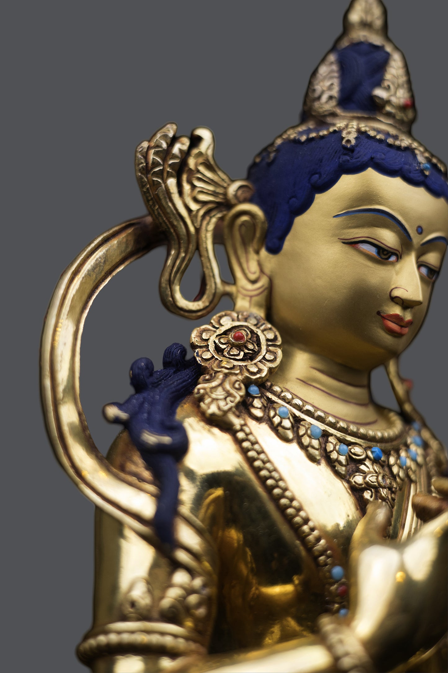 Unique Tibetan Buddhism Lord Manjushri Gold Plated Pure Copper Statue Sculpture Figure Nepal free