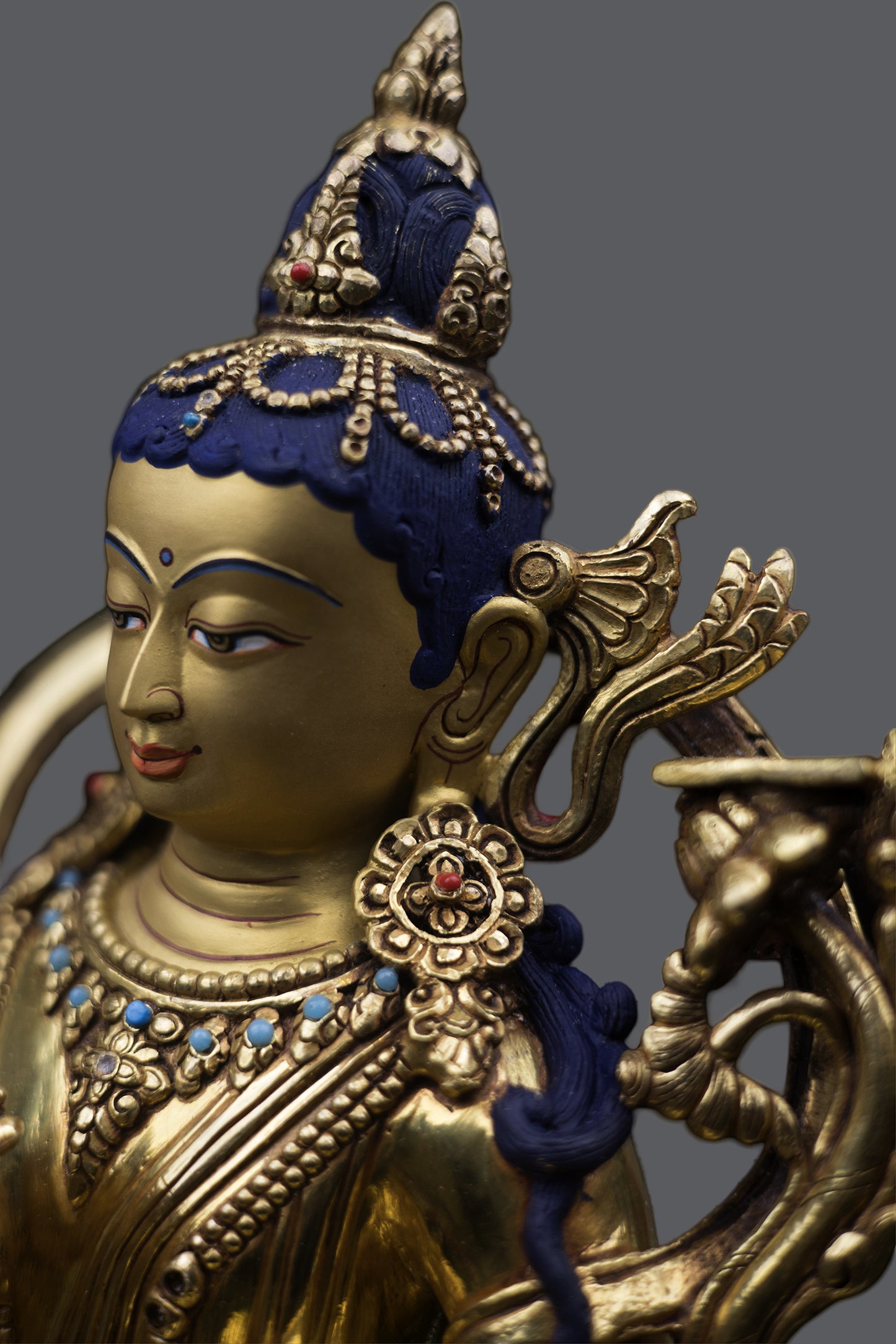 Unique Tibetan Buddhism Lord Manjushri Gold Plated Pure Copper Statue Sculpture Figure Nepal free