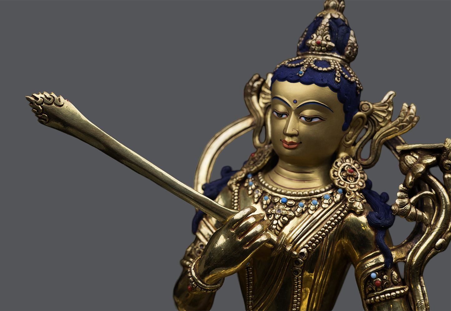 Unique Tibetan Buddhism Lord Manjushri Gold Plated Pure Copper Statue Sculpture Figure Nepal free