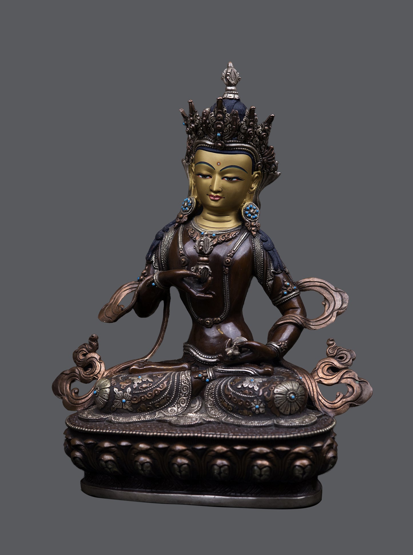Tibetan Buddhism 24K Gold Paint Face Lord Vajra sattva Oxide Pure Copper Statue Sculpture Figure Nepal free